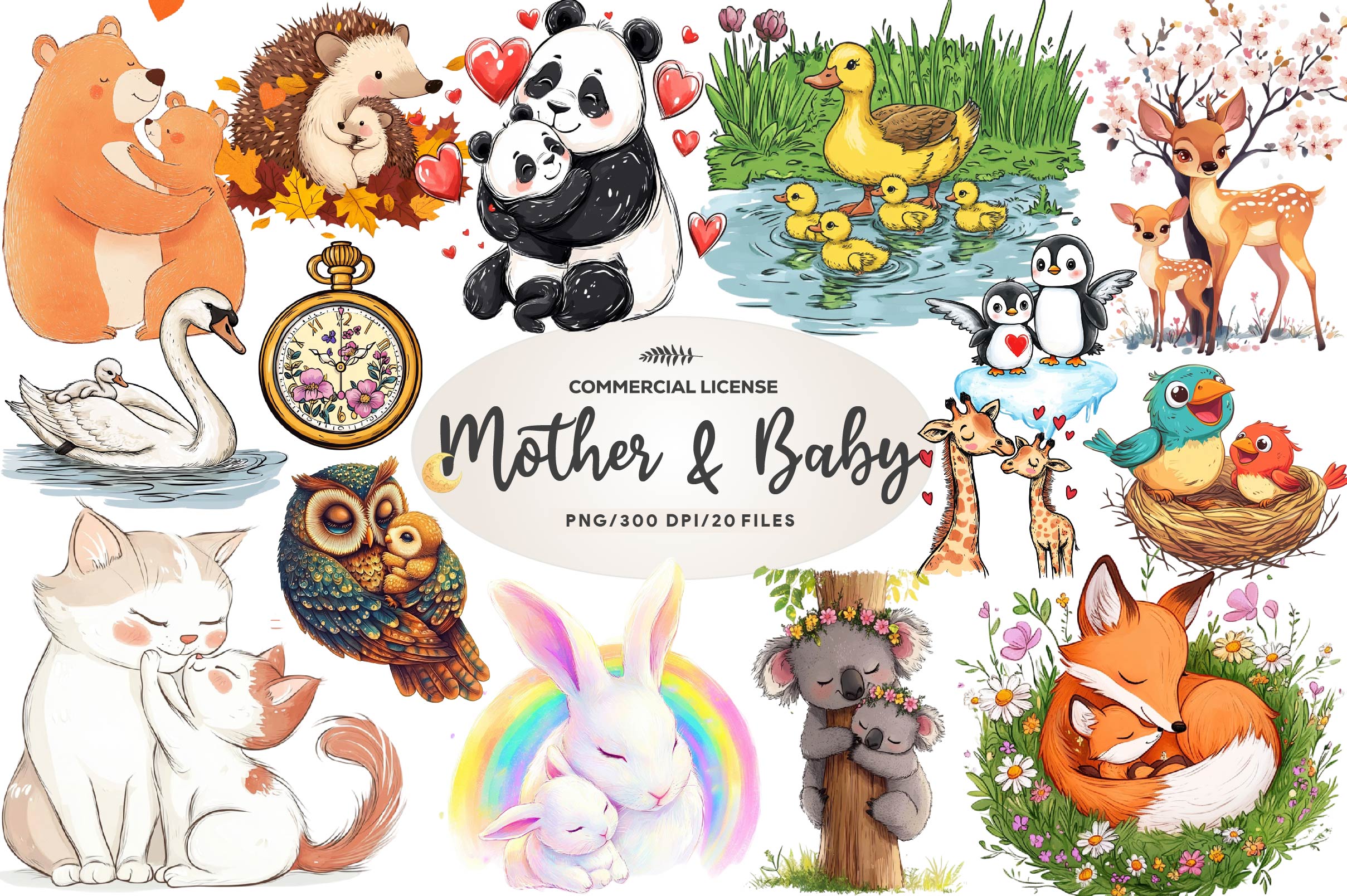 Cute Mother & Baby Set Clipart Bundle