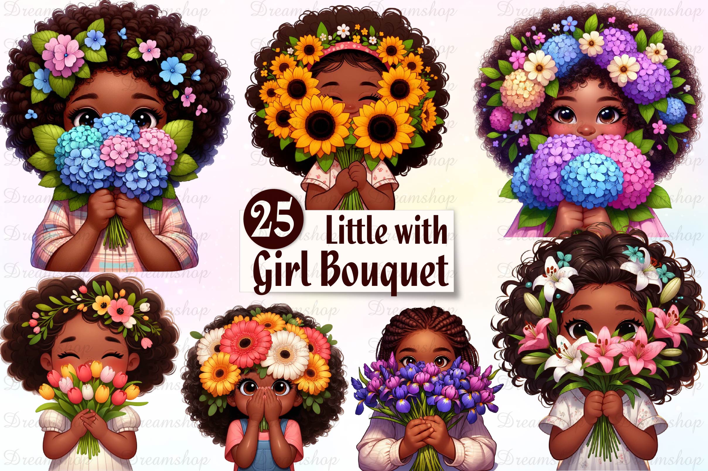 Little Girl With Bouquet Clipart Bundle