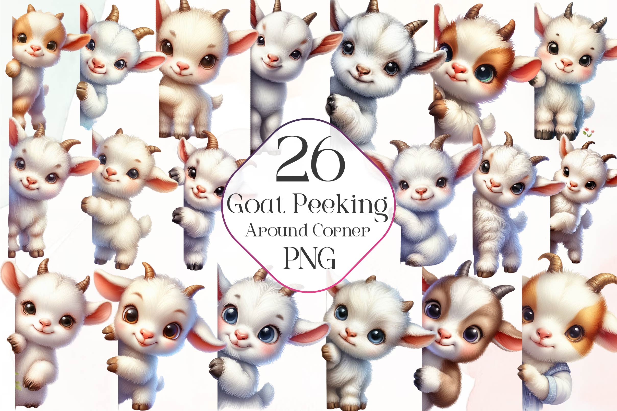 Goat Peeking Around Corner Clipart Bundle