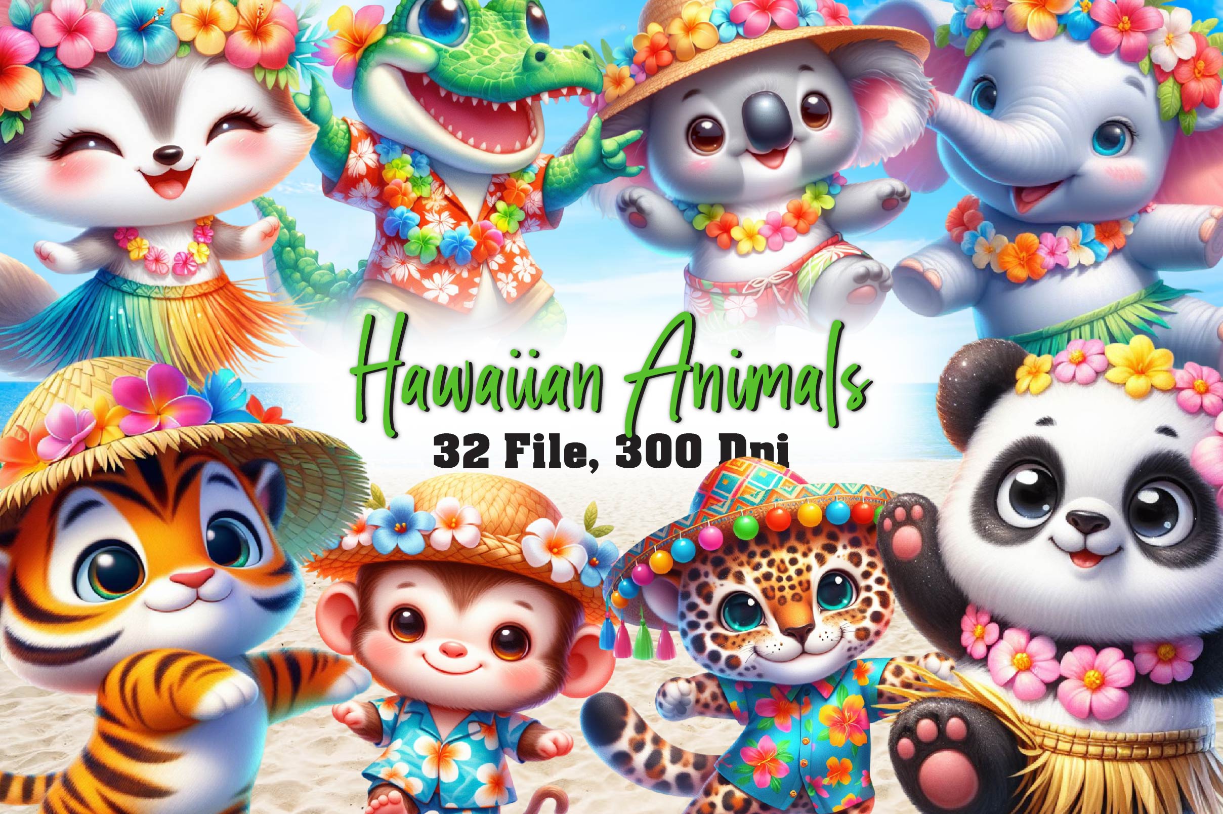 Hawaiian Dancing Animals Clipart Bundle