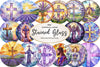 Round Lavender Blessing & Cross Stained Glass Clipart Bundle