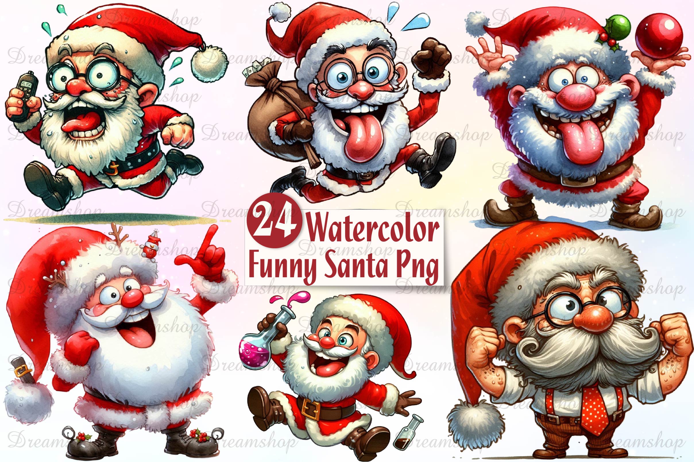 Funny Santa Claus Christmas Clipart Bundle