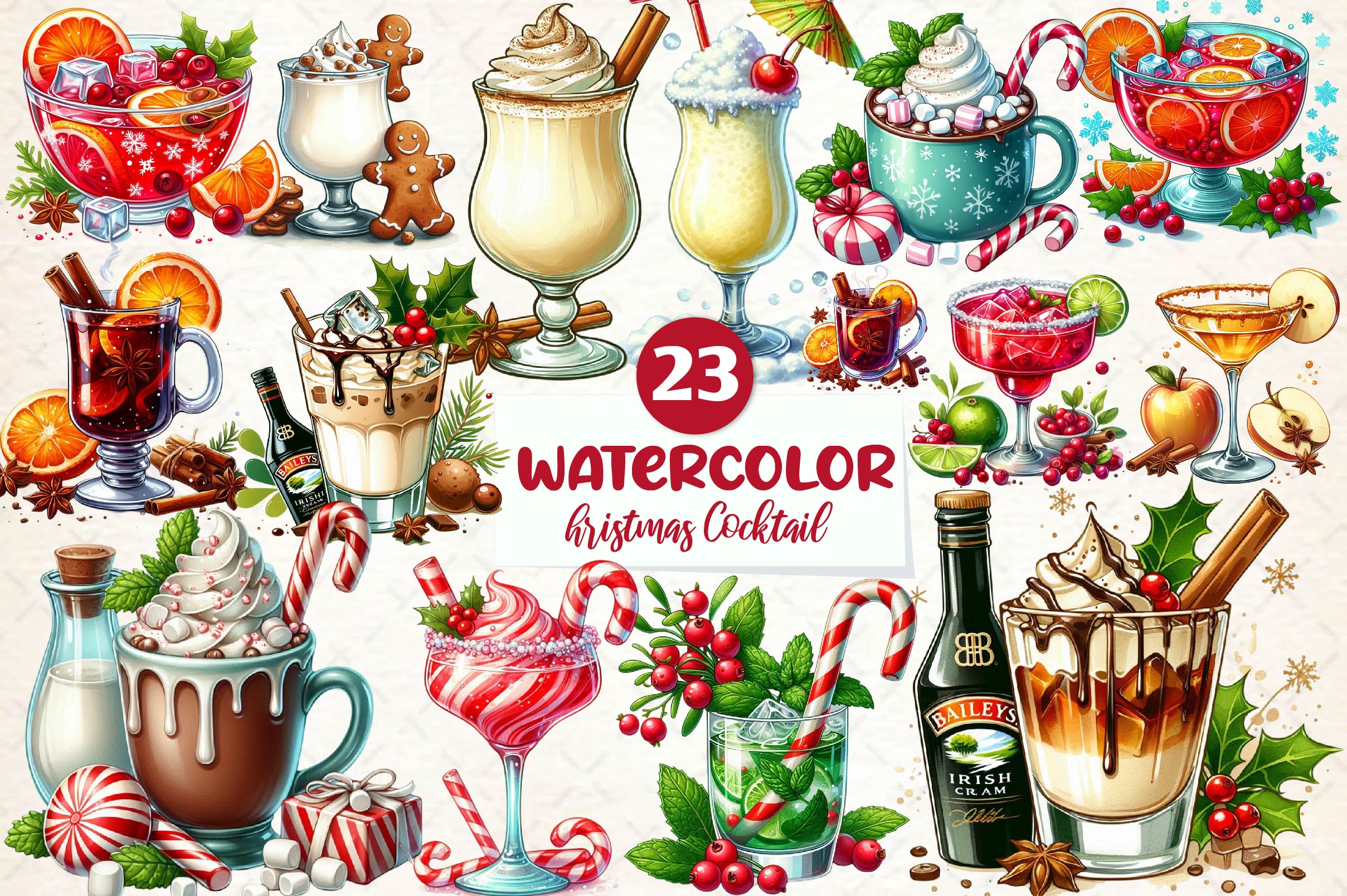 Christmas Cocktail Collection Clipart Bundle