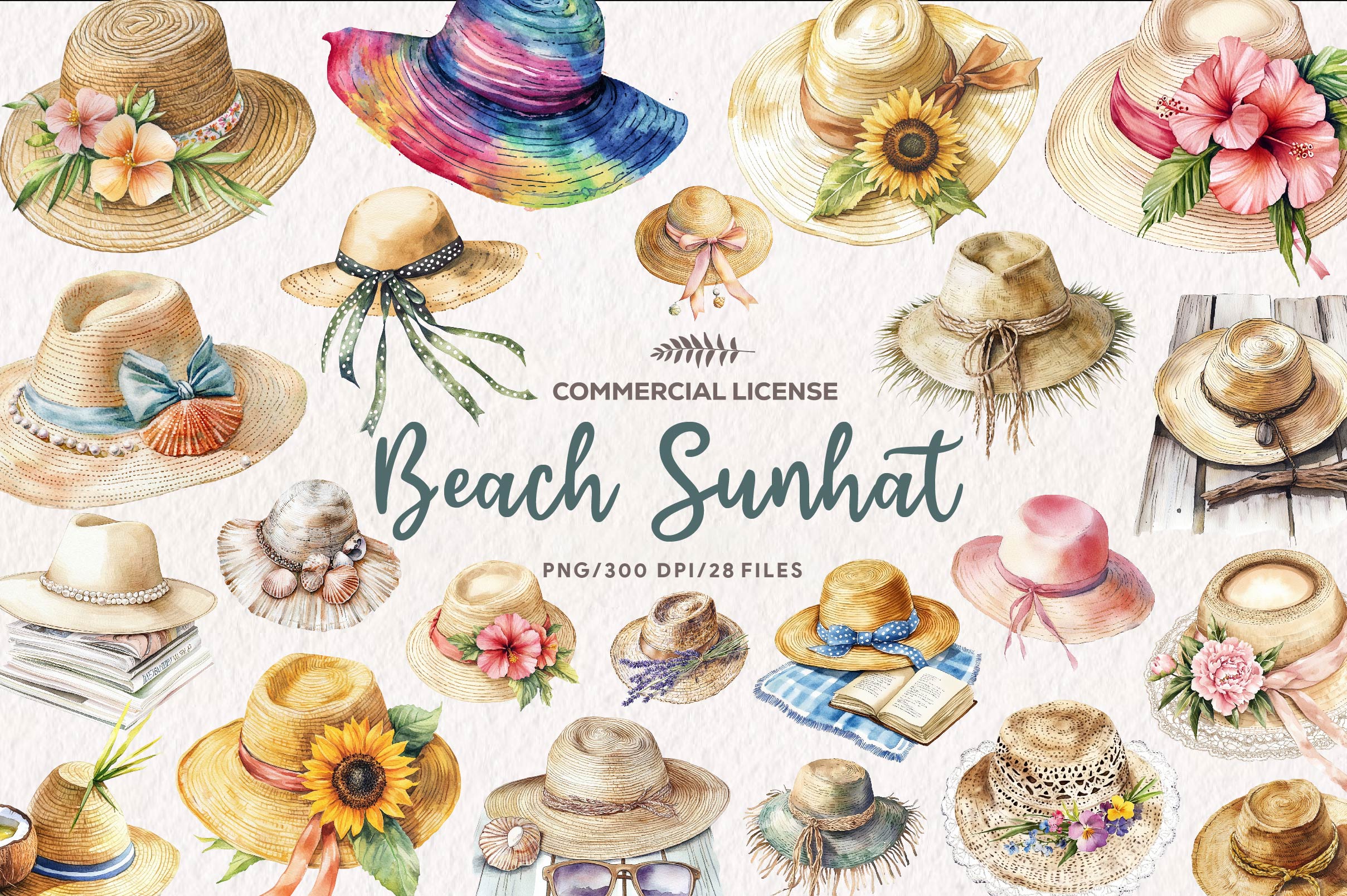 Summer Beach Sunhat Clipart Bundle