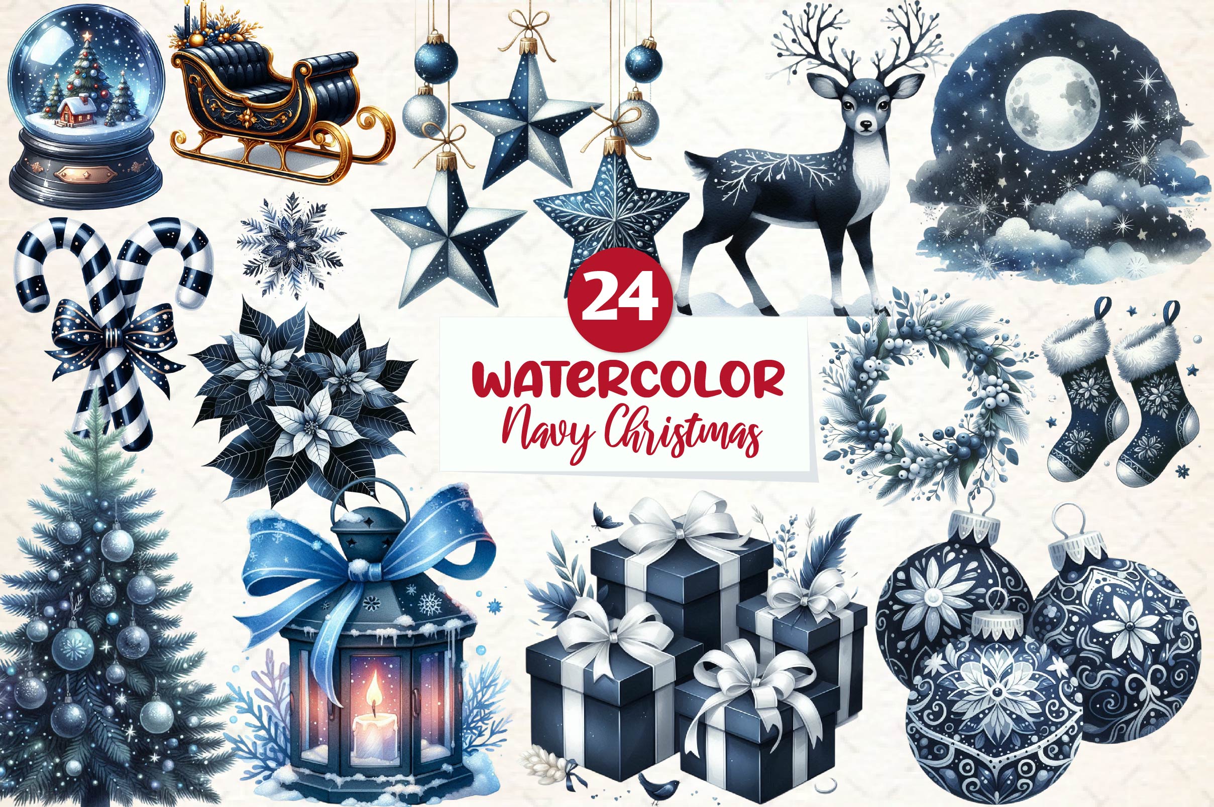 Navy Christmas Clipart Bundle