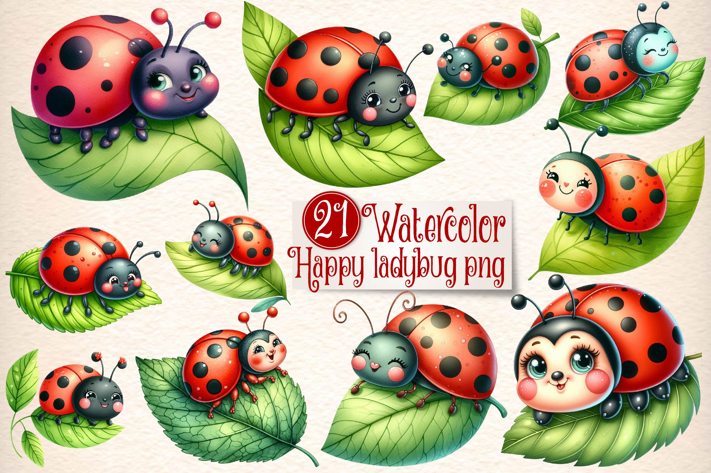 Happy Ladybug Clipart Bundle