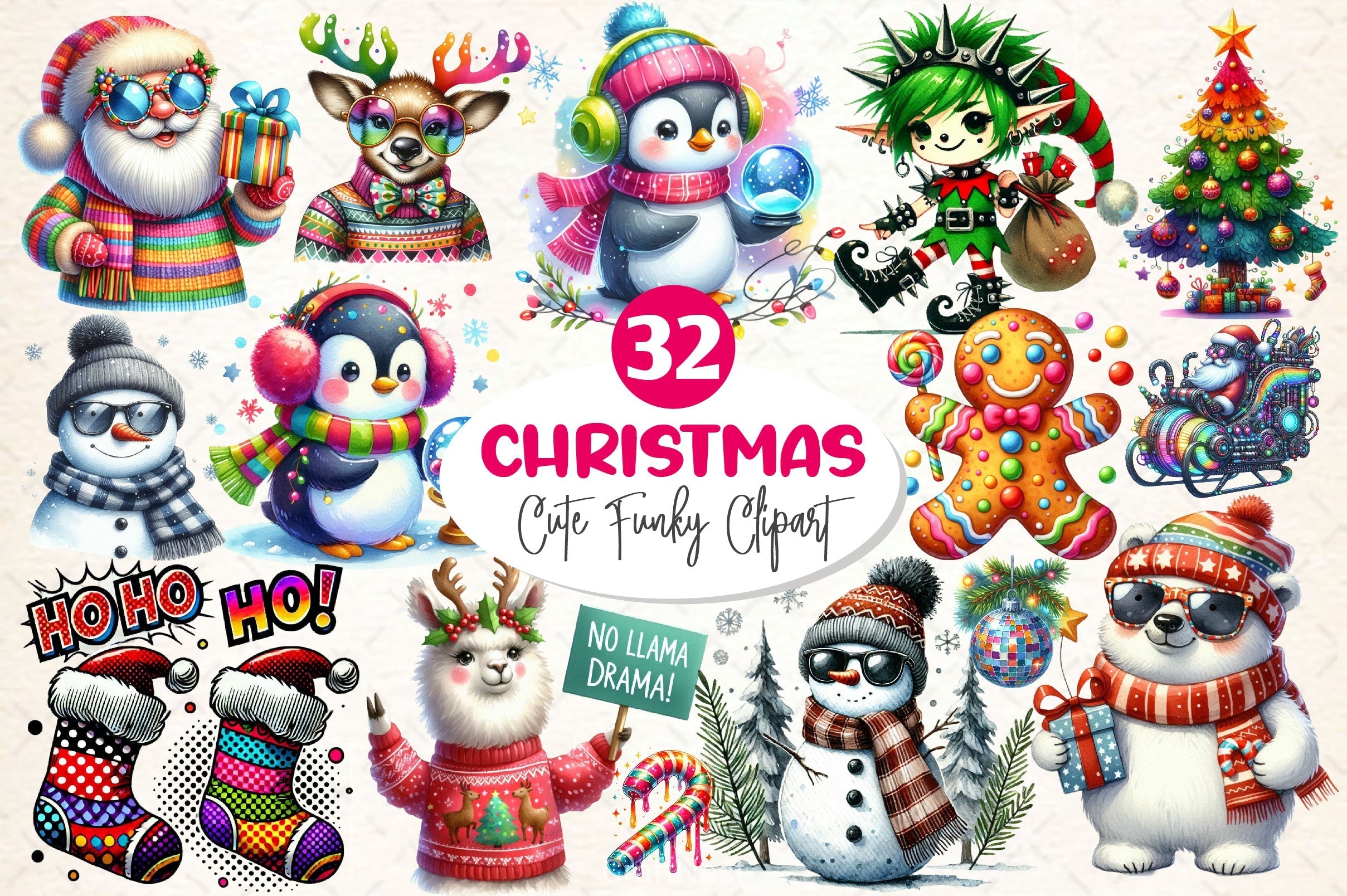 Cute Funky Christmas Clipart Bundle 2