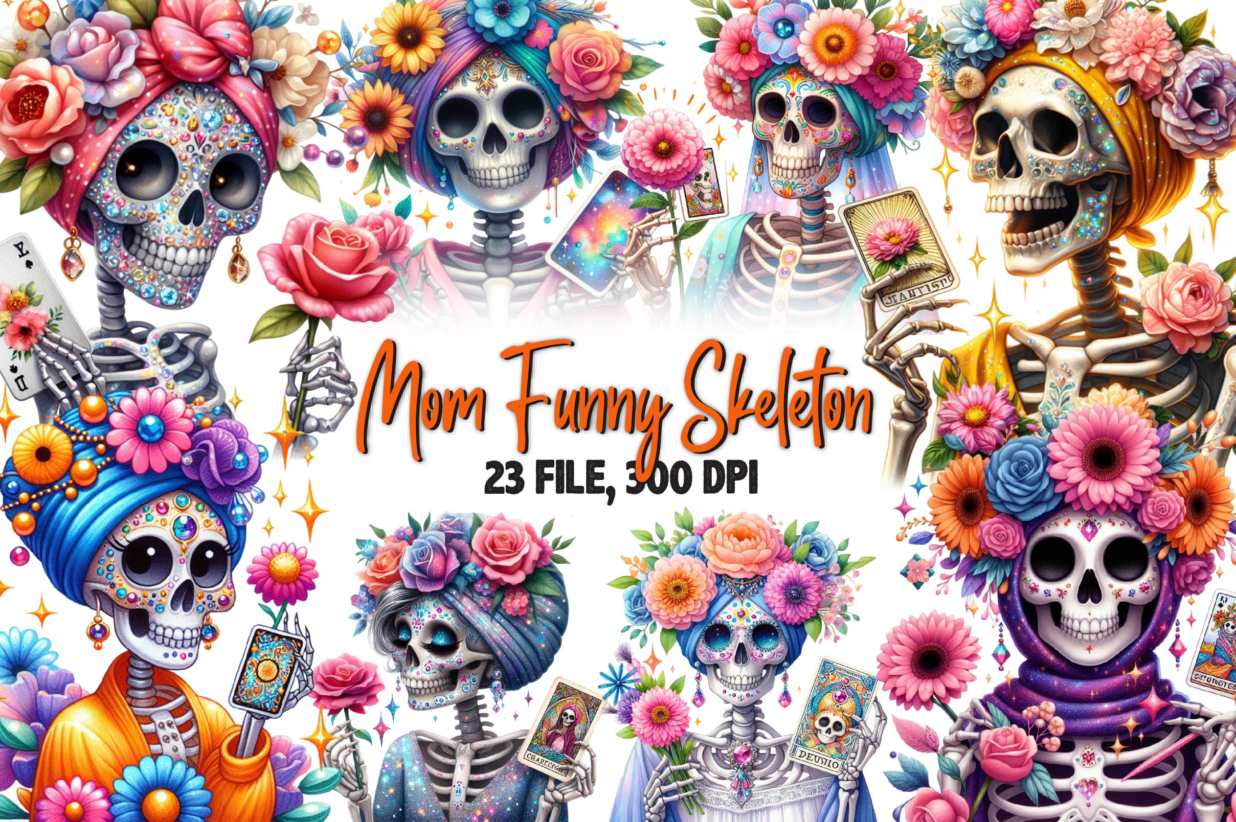 Funny Mom Skeleton Clipart Bundle