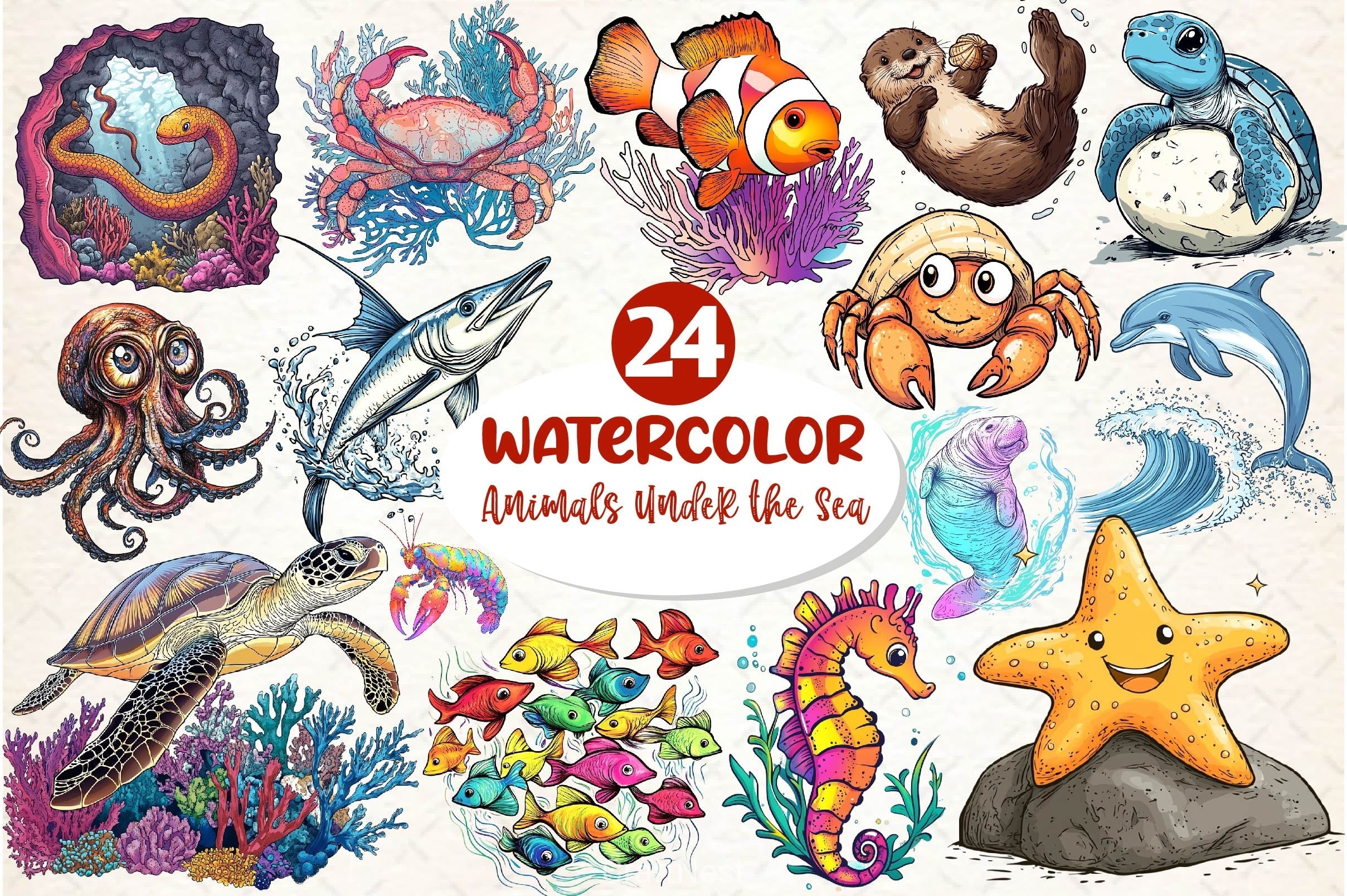 Cute Animals Under The Sea Clipart Bundle
