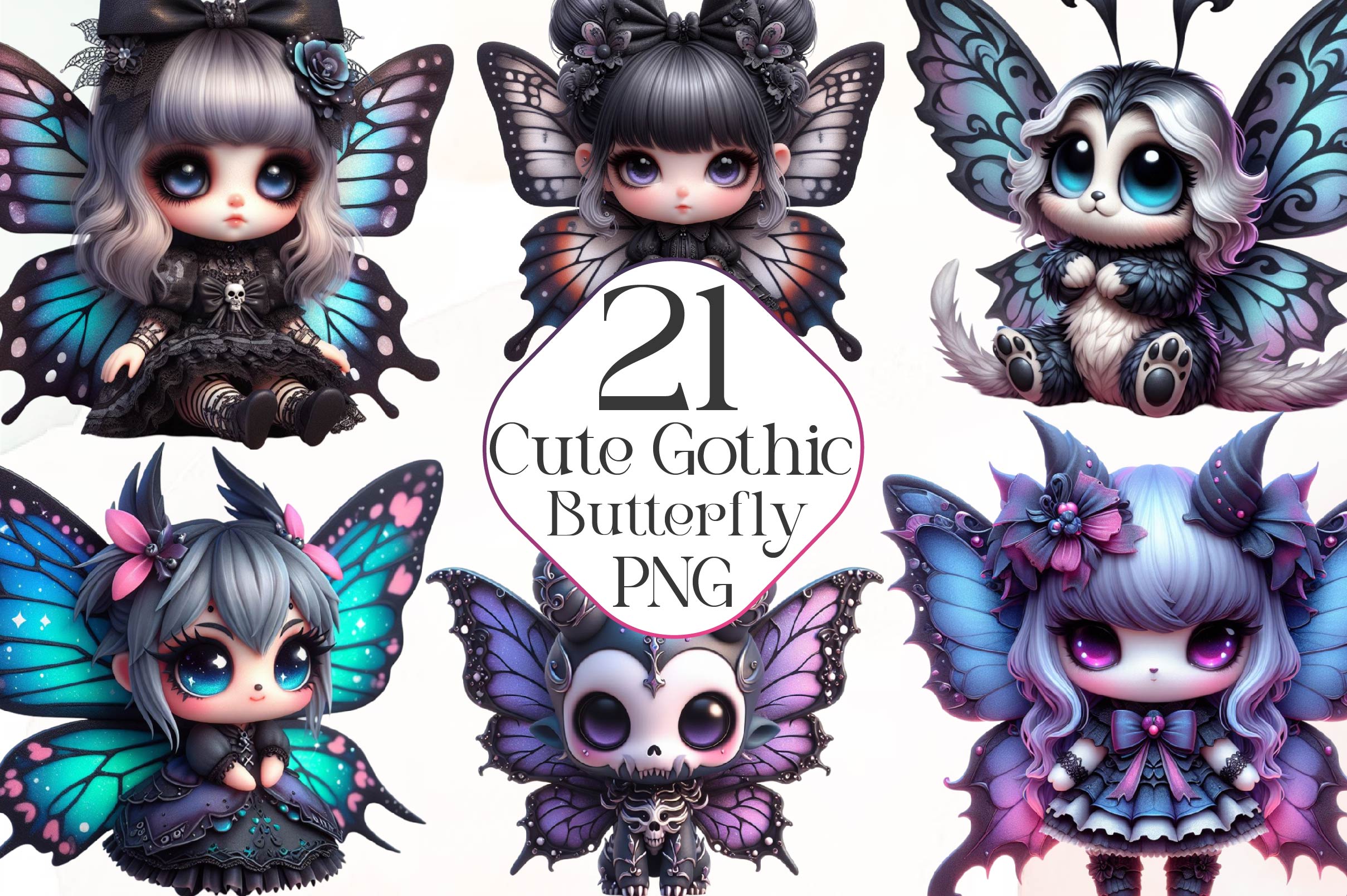 Cute Gothic Butterfly Clipart Bundle