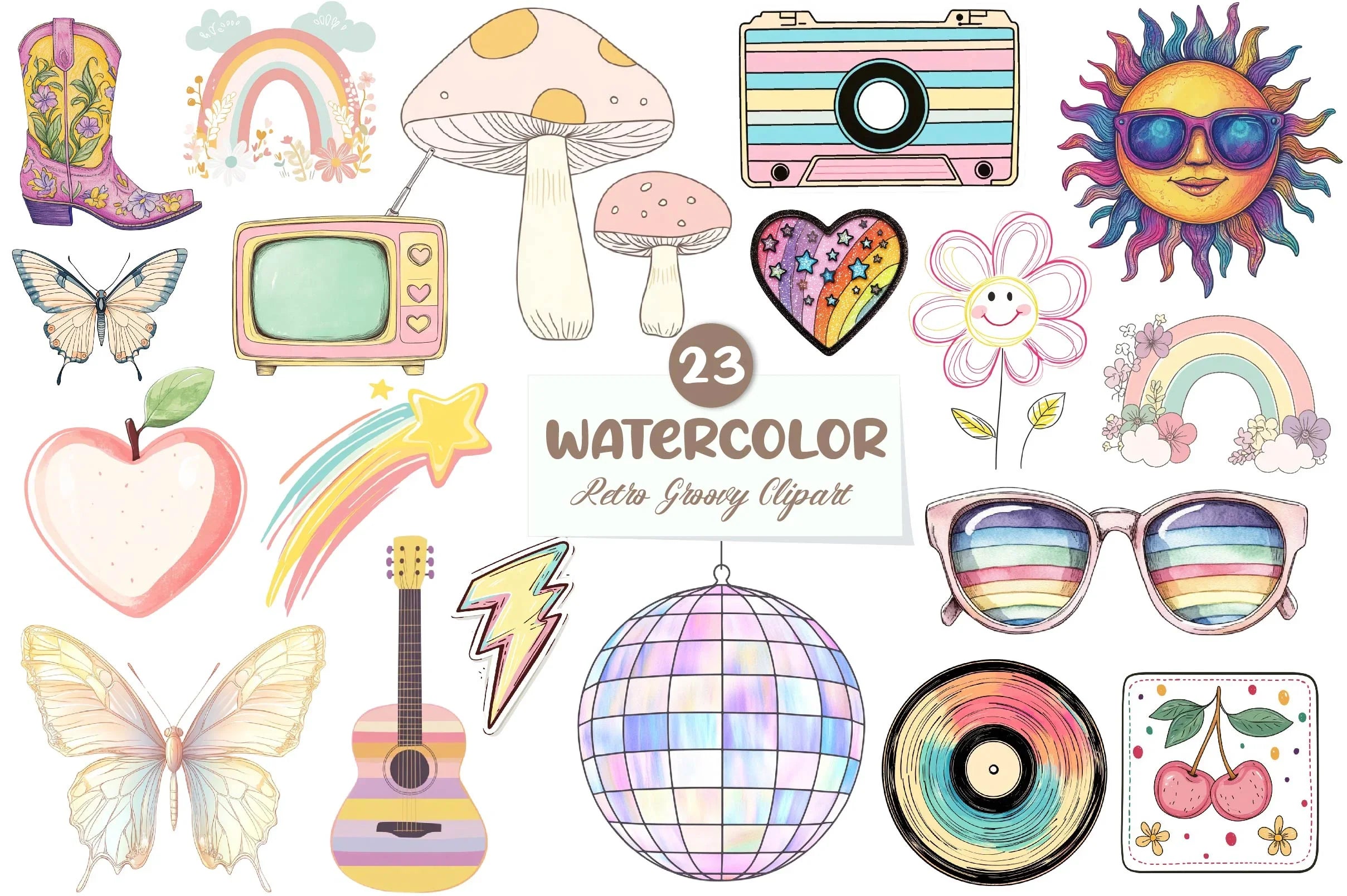 Retro Groovy Clipart Bundle - CraftNest - Digital Crafting and Art