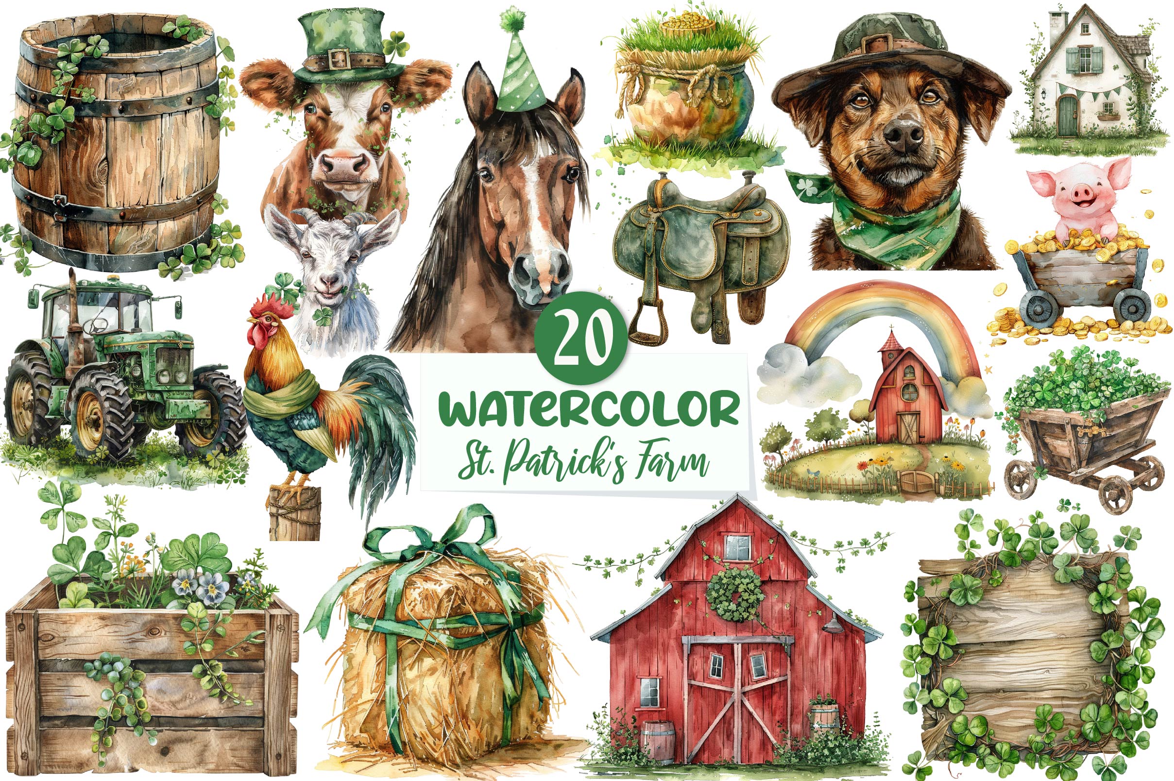 St Patrick's Day Farm Clipart Bundle