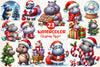 Christmas Hippo Clipart Bundle
