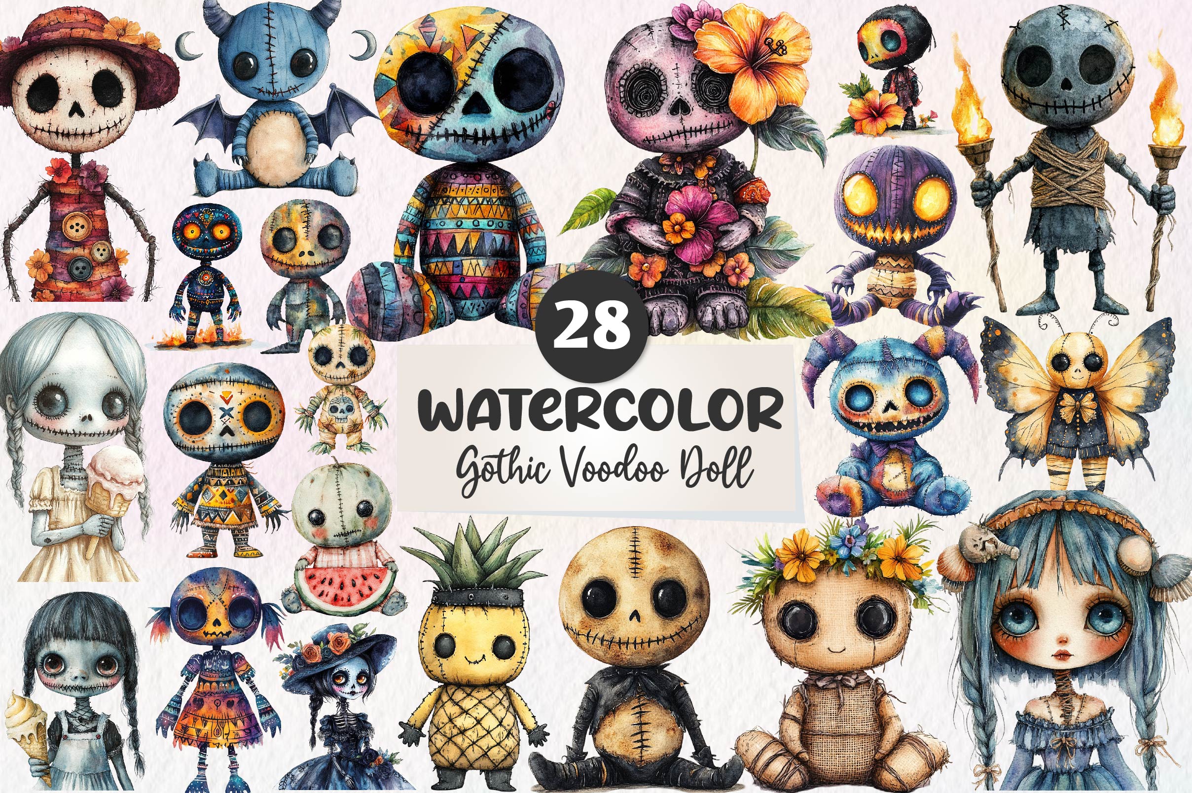 Summer Gothic Voodoo Doll Clipart Bundle