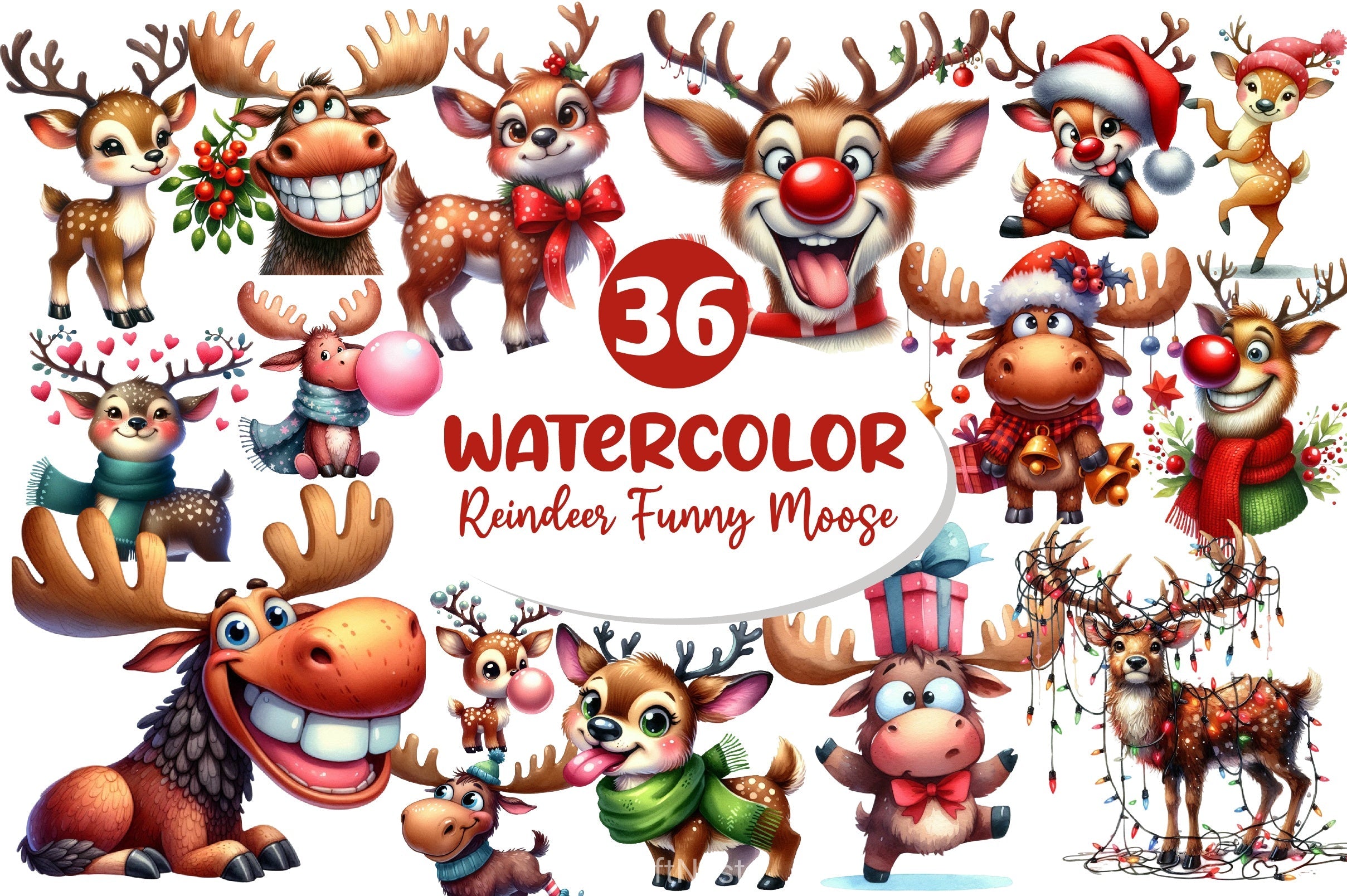 Quirky Reindeer Funny Moose Clipart Bundle