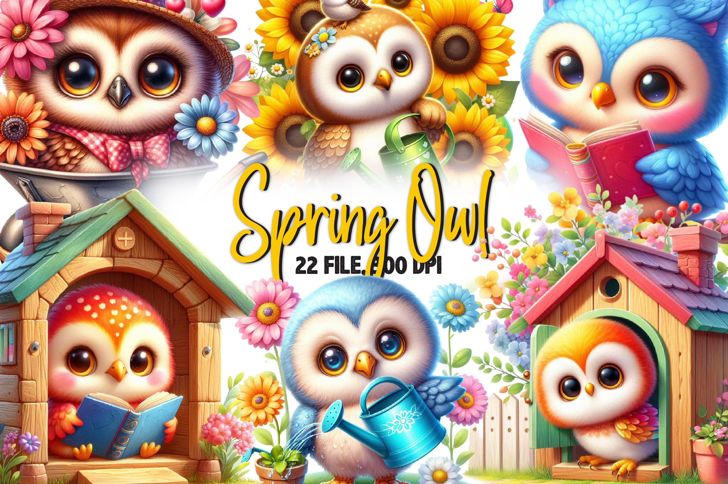 Spring Owl Clipart Bundle