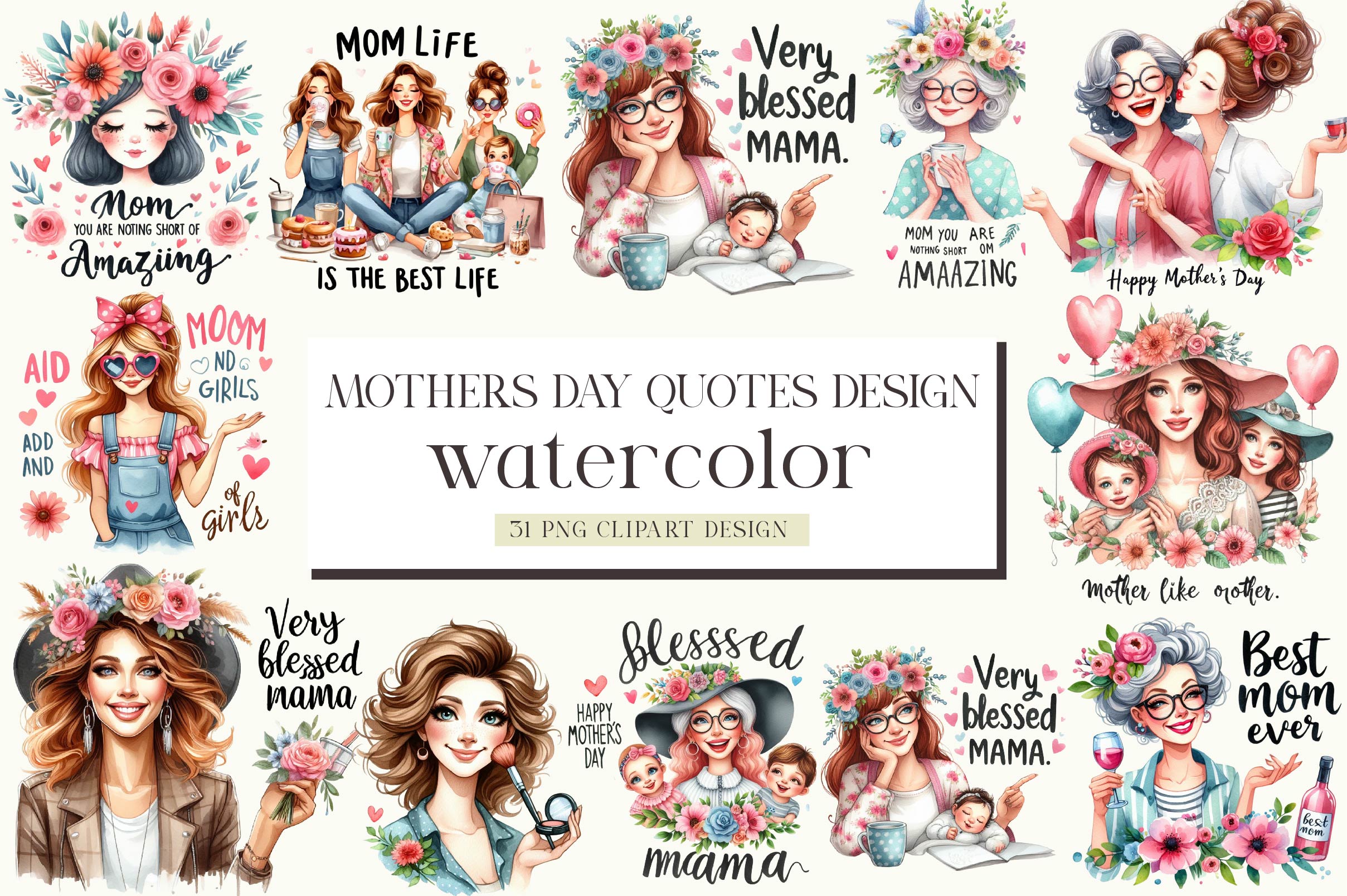 Mothers Day Quotes Design Clipart Bundle