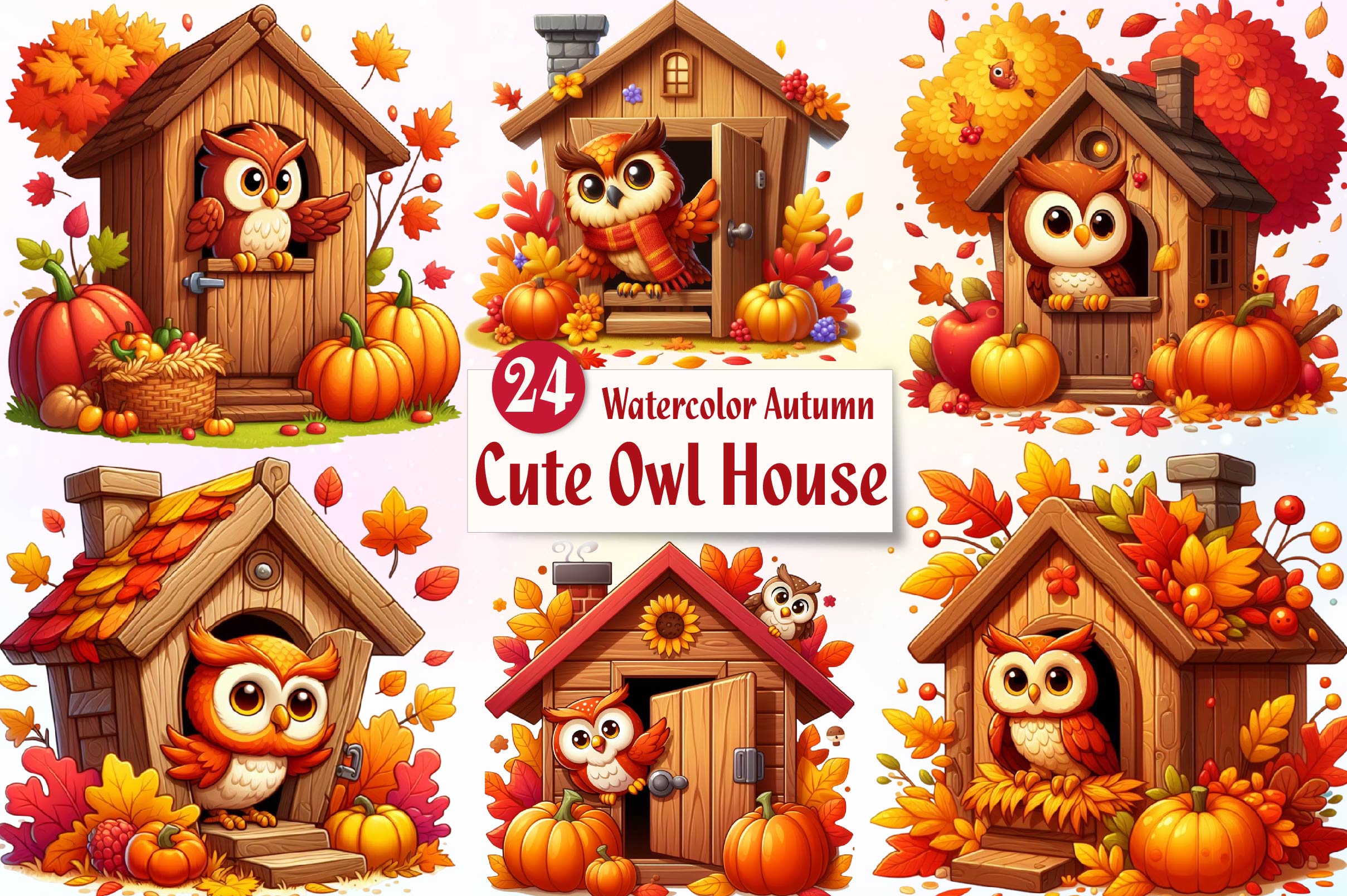 Autumn Owl House Clipart Bundle
