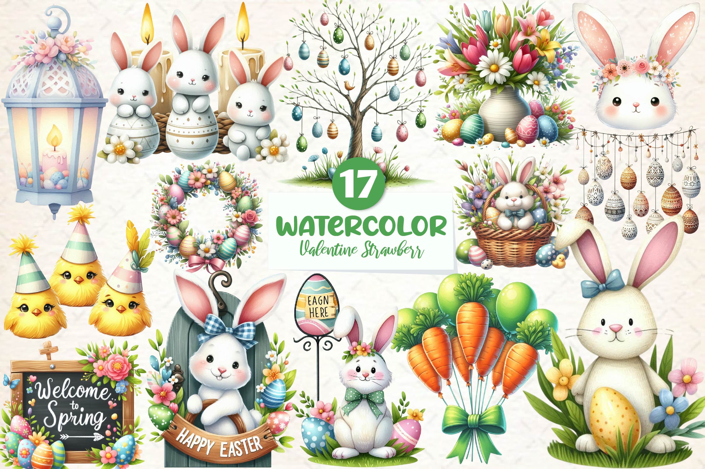 Easter Day Decorations Clipart Bundle