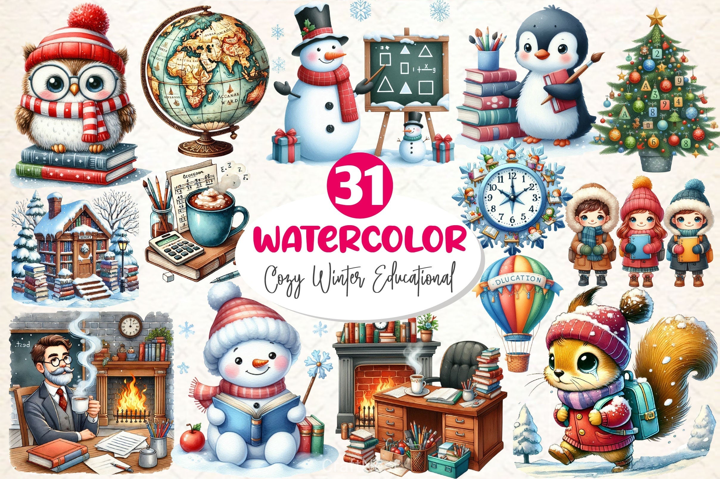 Cozy Winter Educational Clipart Bundle 2