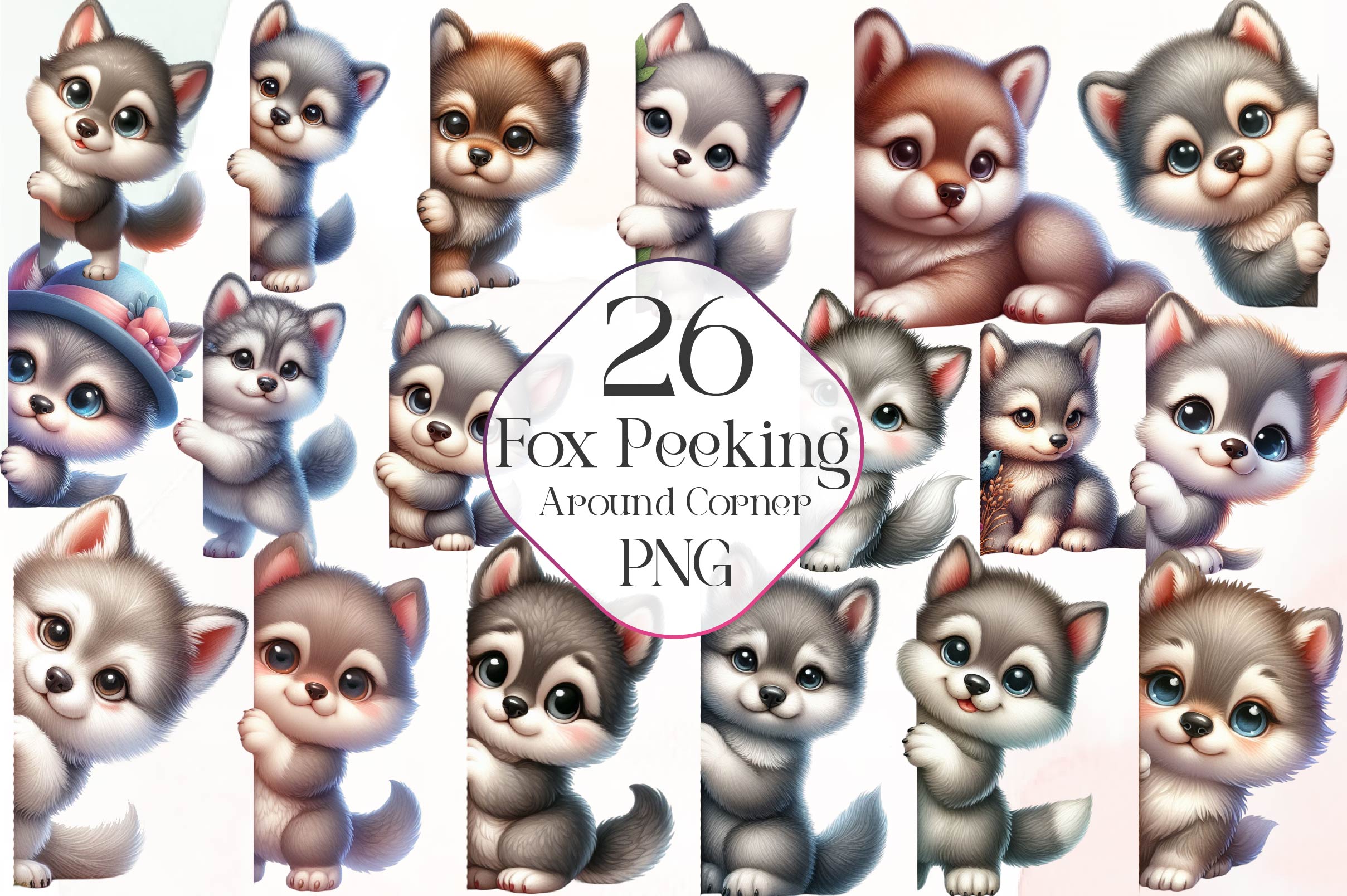 Fox Peeking Around Corner Clipart Bundle