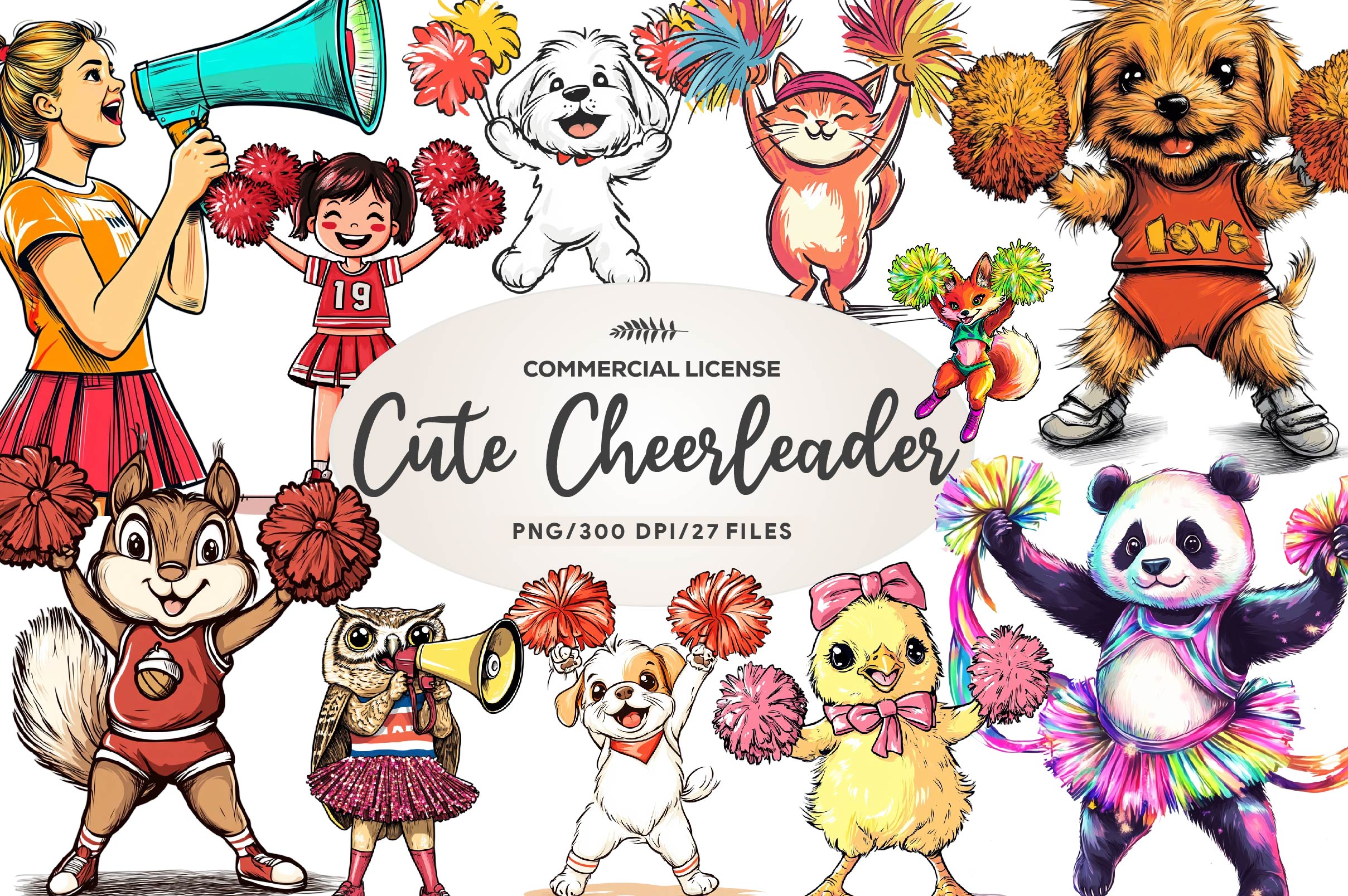Cute Cheerleader Clipart Bundle
