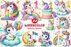 Unicorn First Birthday Party Clipart Bundle