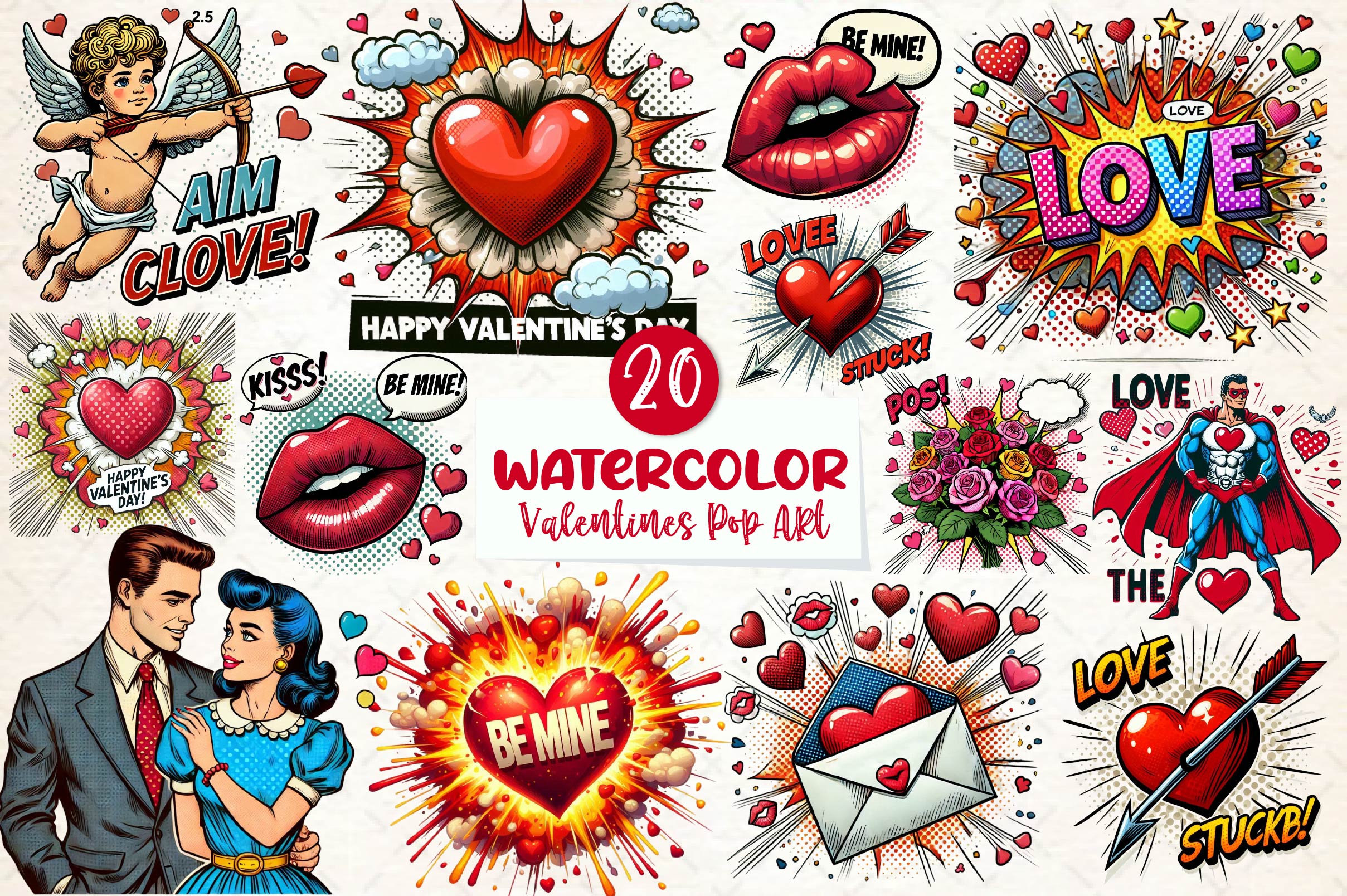 Pop Art Valentines Day Clipart Bundle