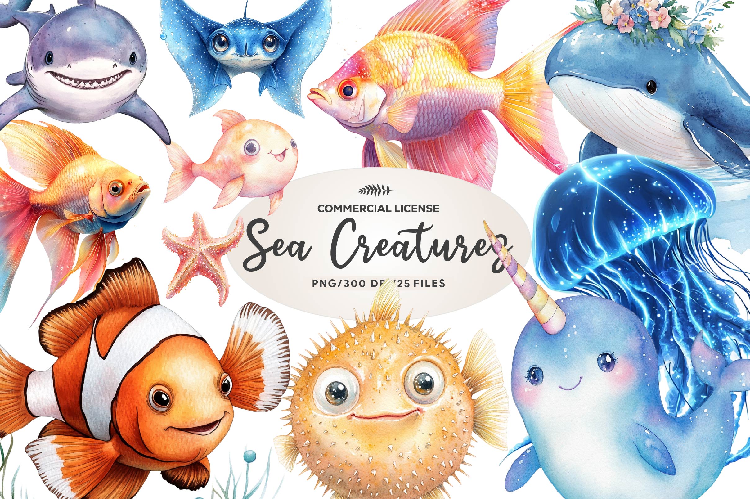 Adorable Sea Creatures Summer Clipart Bundle