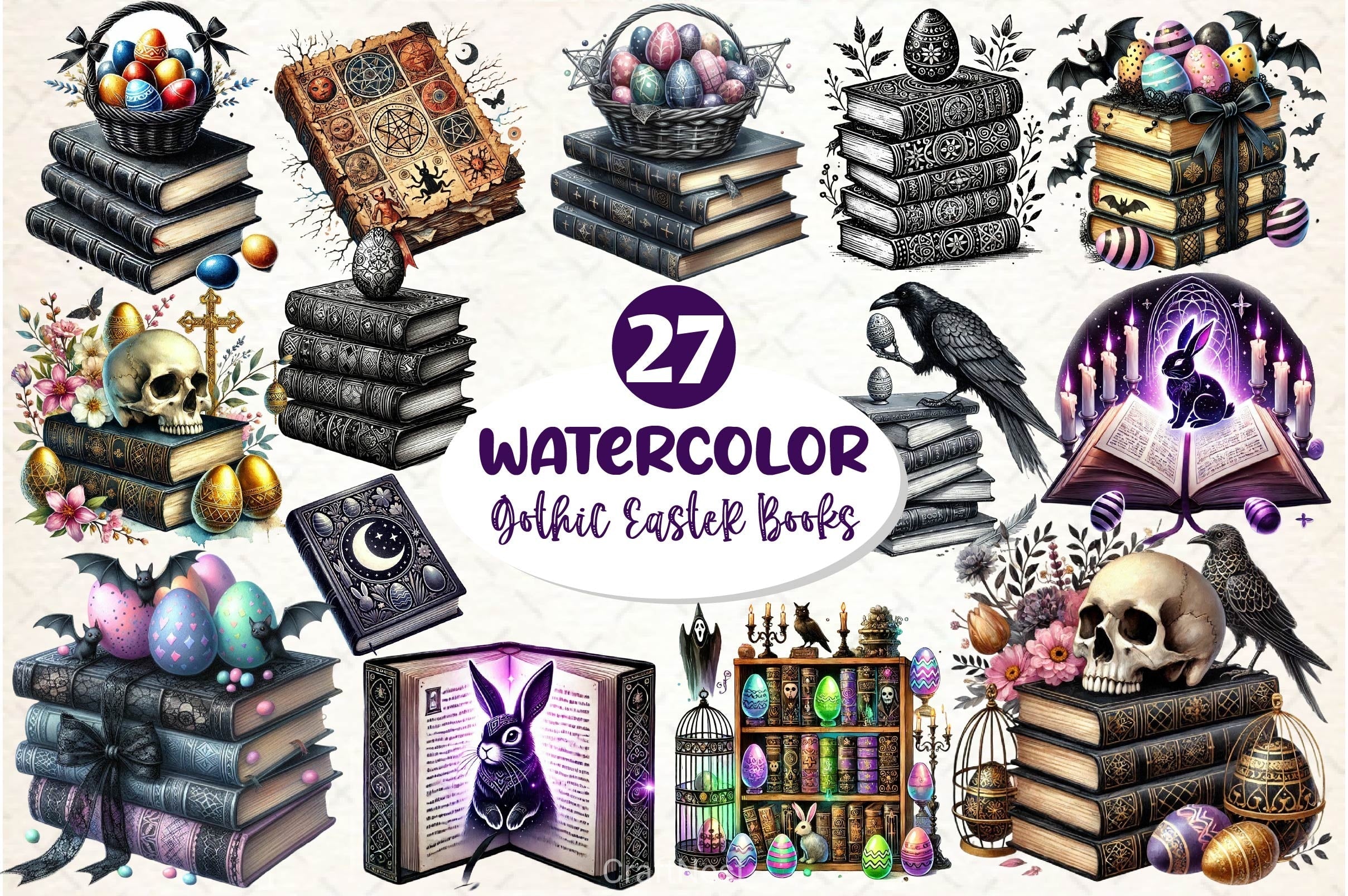 Gothic Easter Day Books Clipart Bundle 2