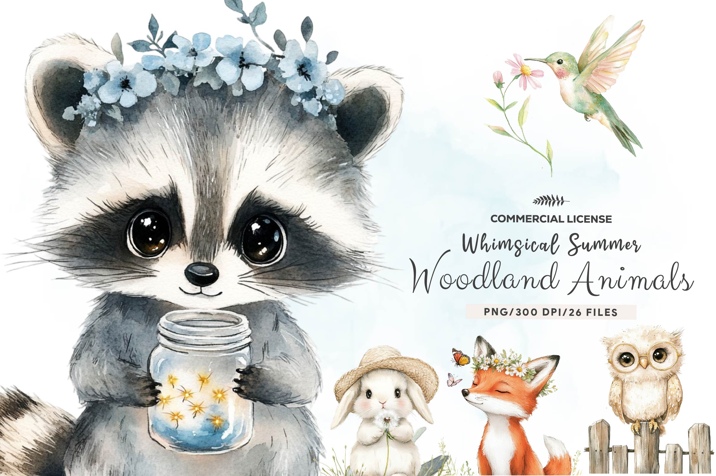 Whimsical Summer Woodland Animals Clipart Bundle
