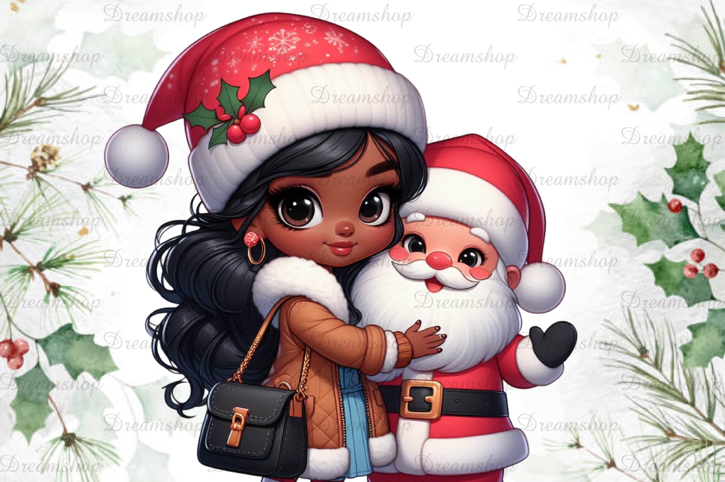 African American Christmas Girl Clipart Bundle 8