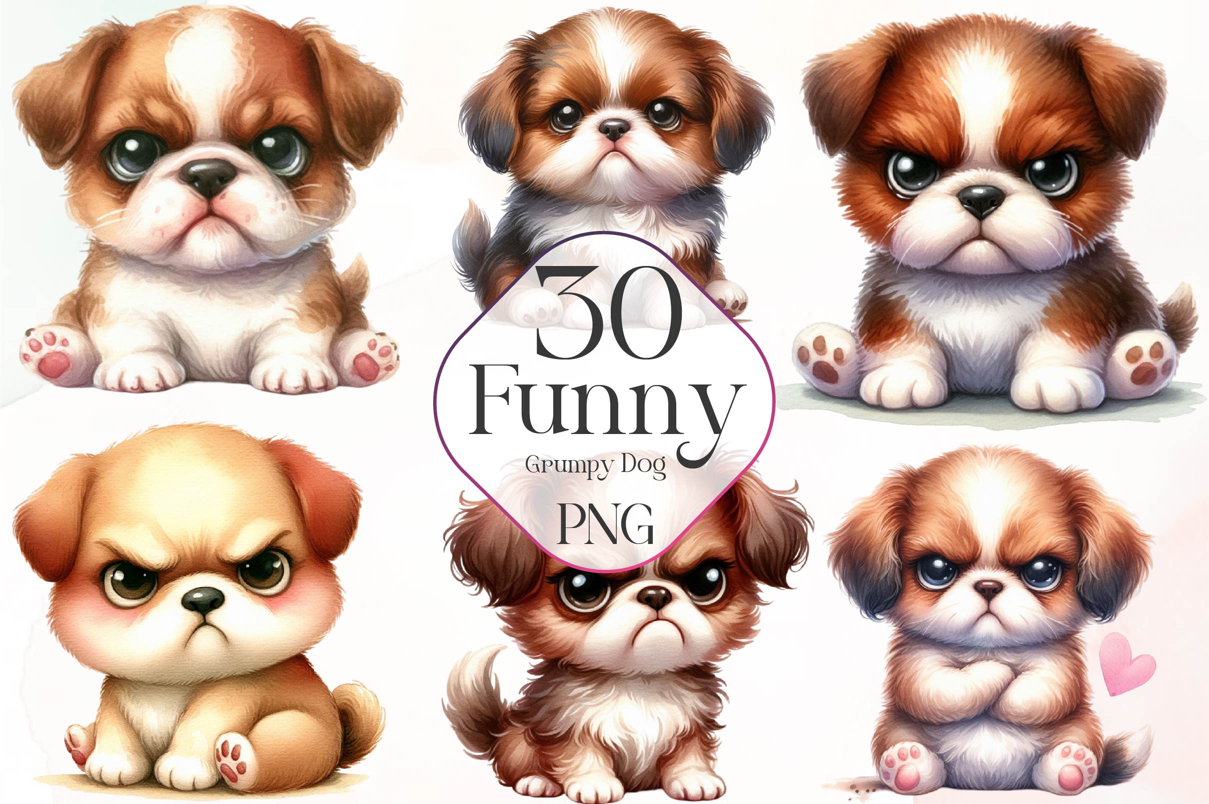 Funny Grumpy Dogs Clipart Bundle