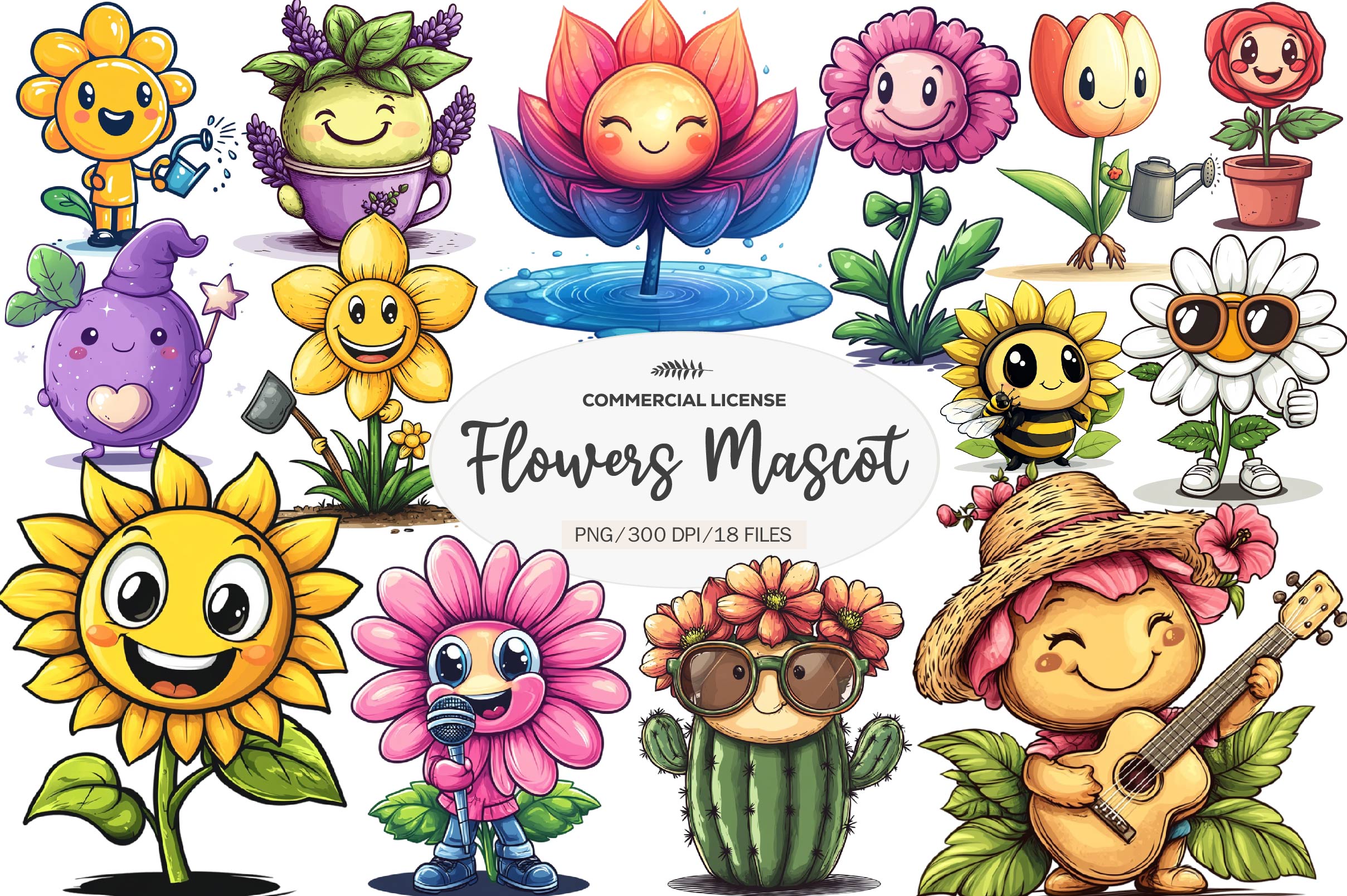 Flowers Mascot Clipart Bundle