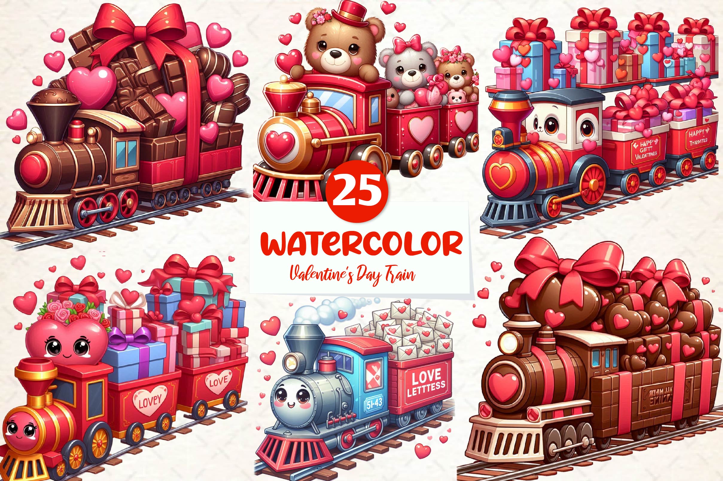Valentines Day Train Clipart Bundle