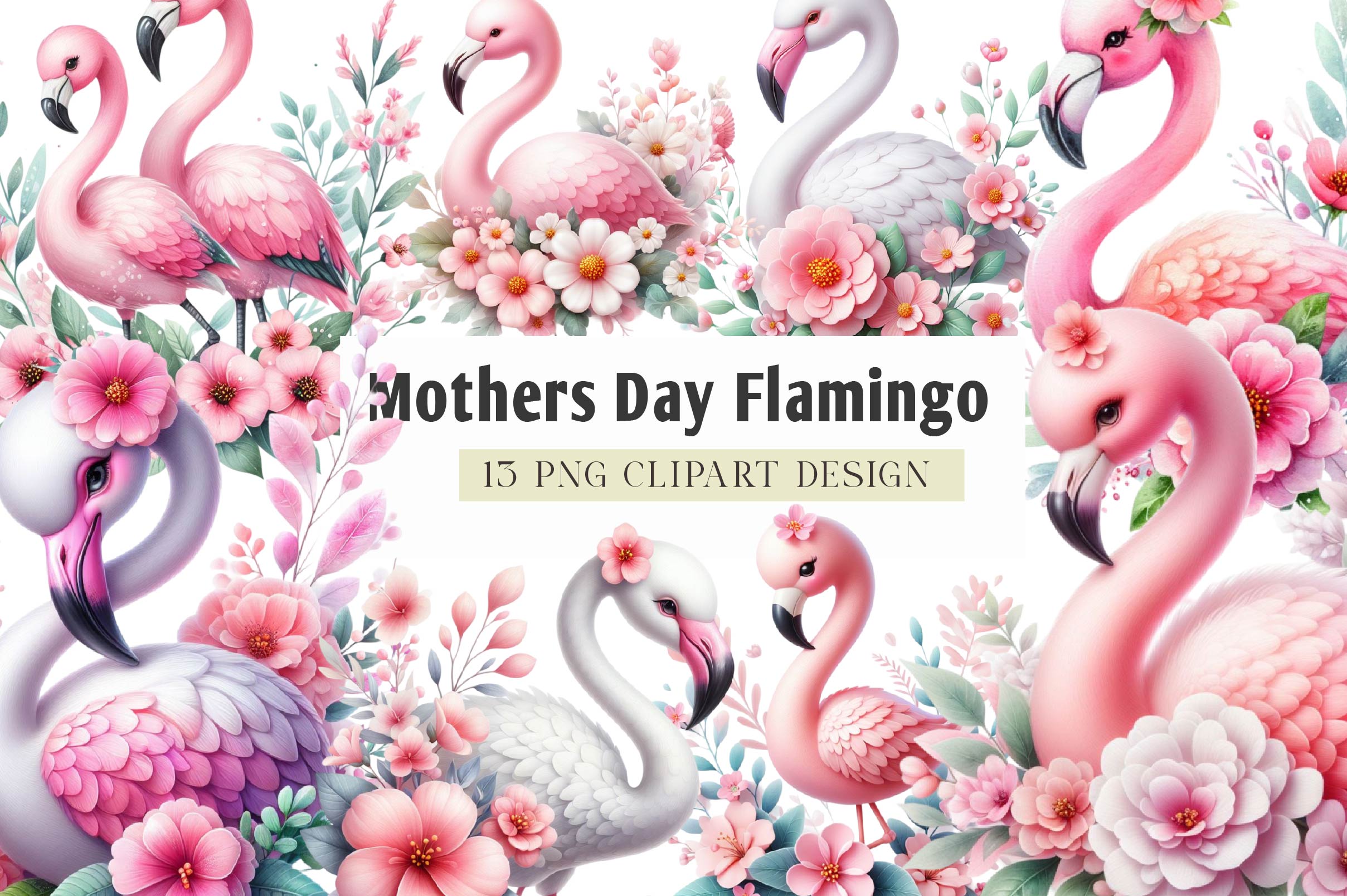 Mothers Day Flamingo Clipart Bundle