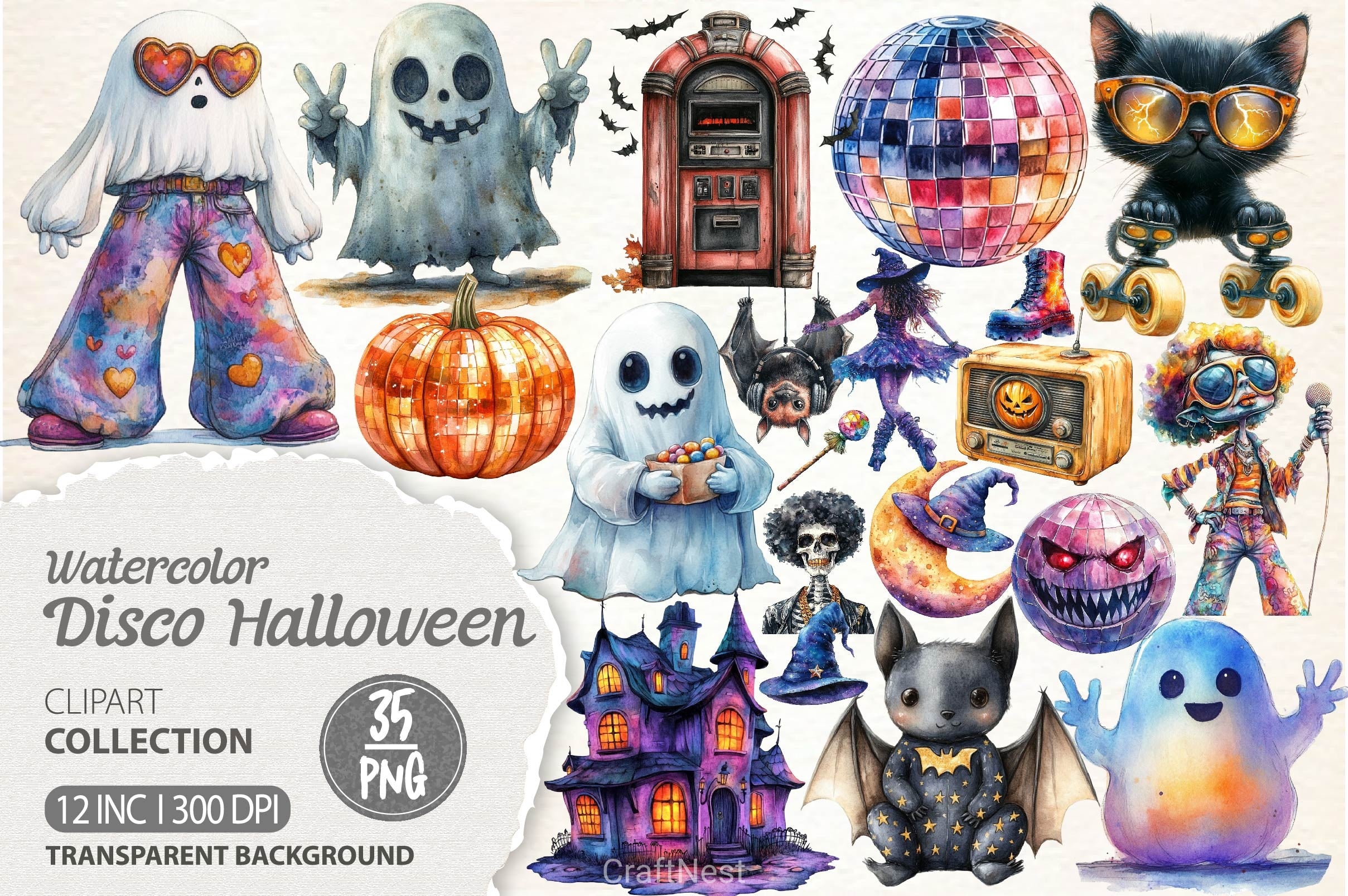 Disco Halloween Clipart Bundle 2