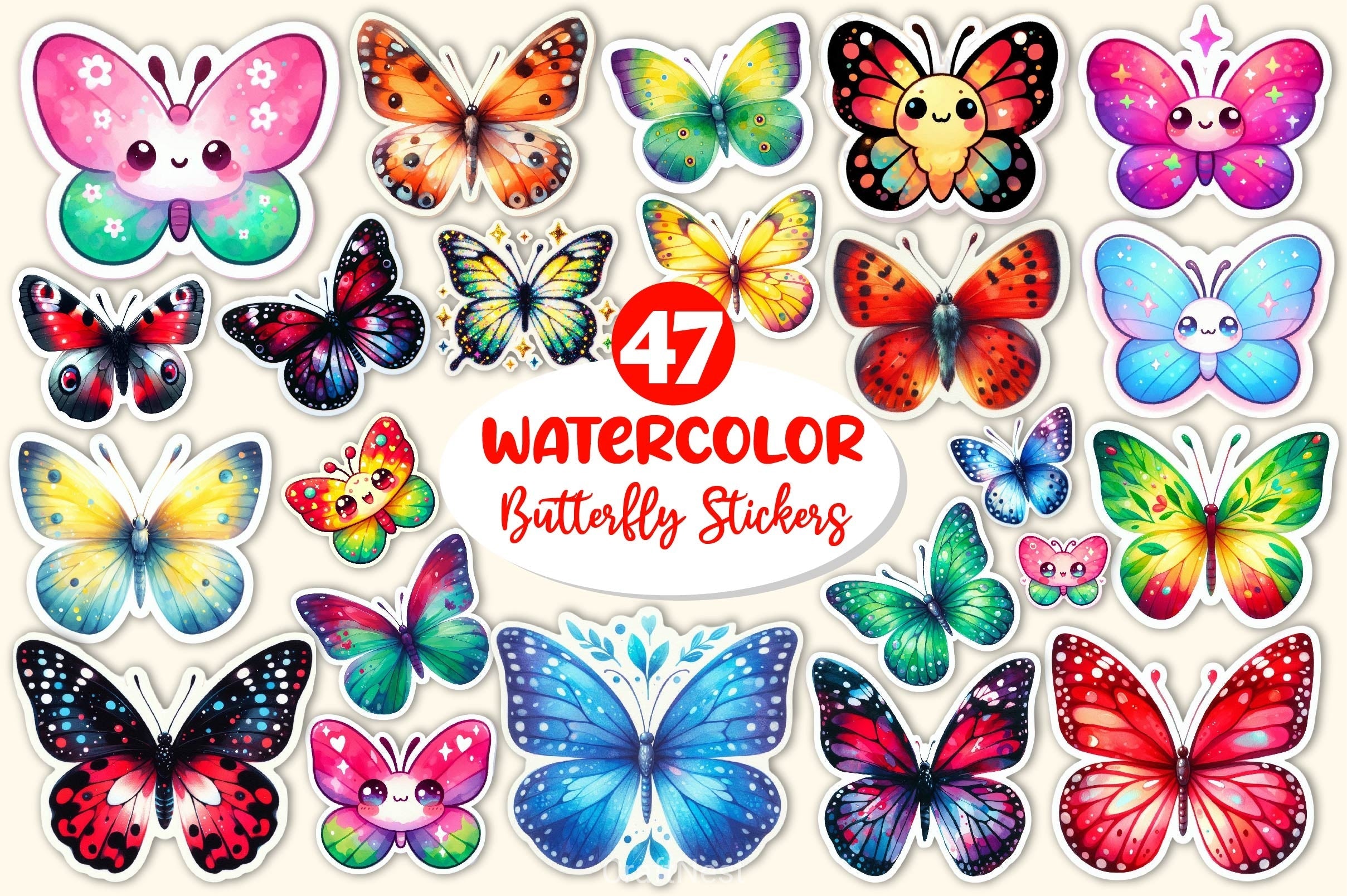 Kawaii Butterfly Stickers Sticker Clipart Bundle 3