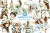 Spring White Roses And Woman Clipart Bundle