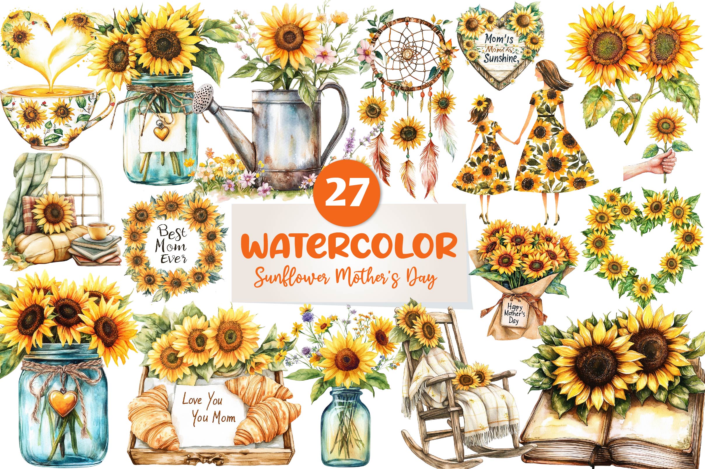 Sunflower Mother'S Day Clipart Bundle