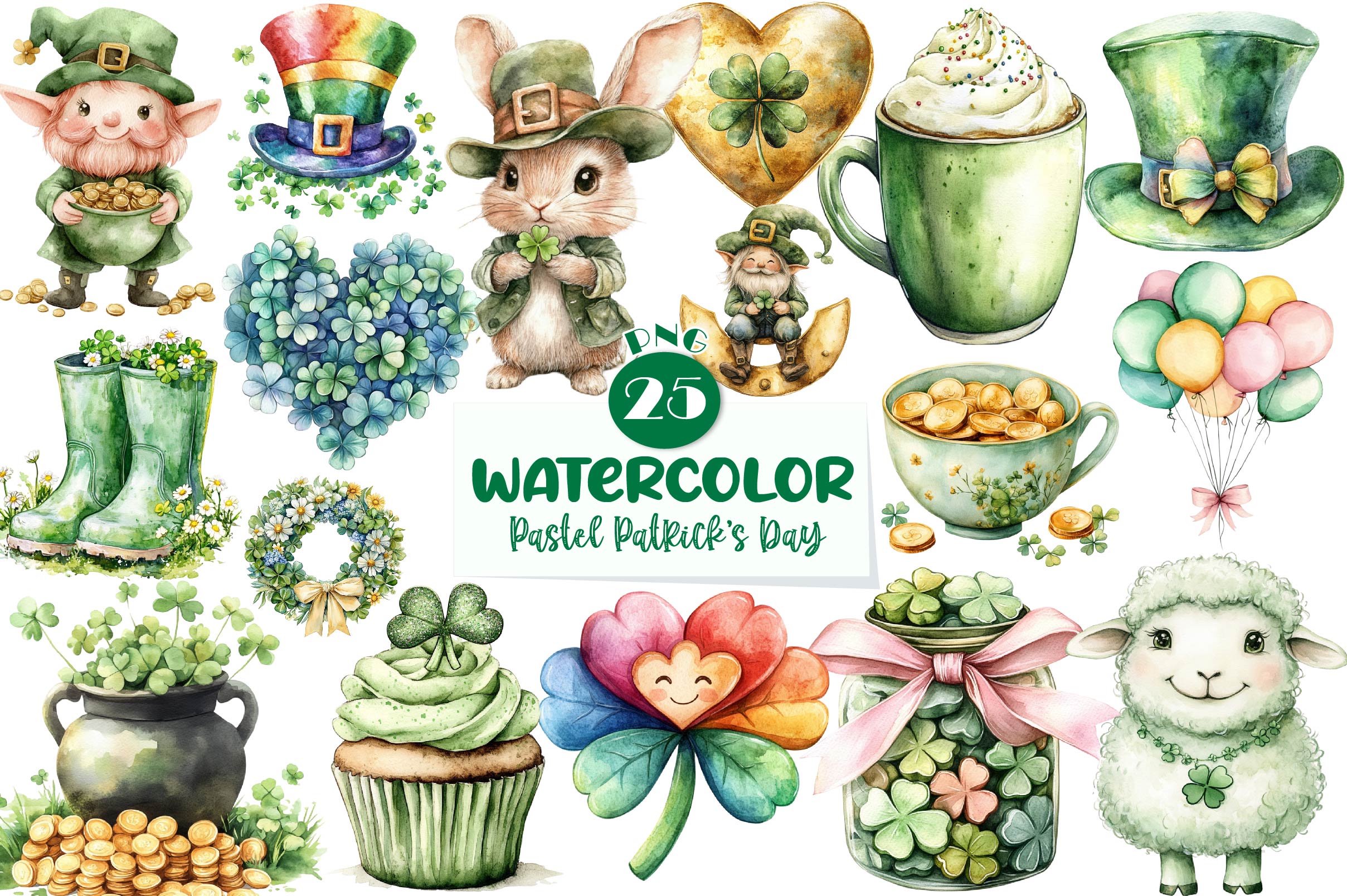 Pastel Patricks Day Clipart Bundle