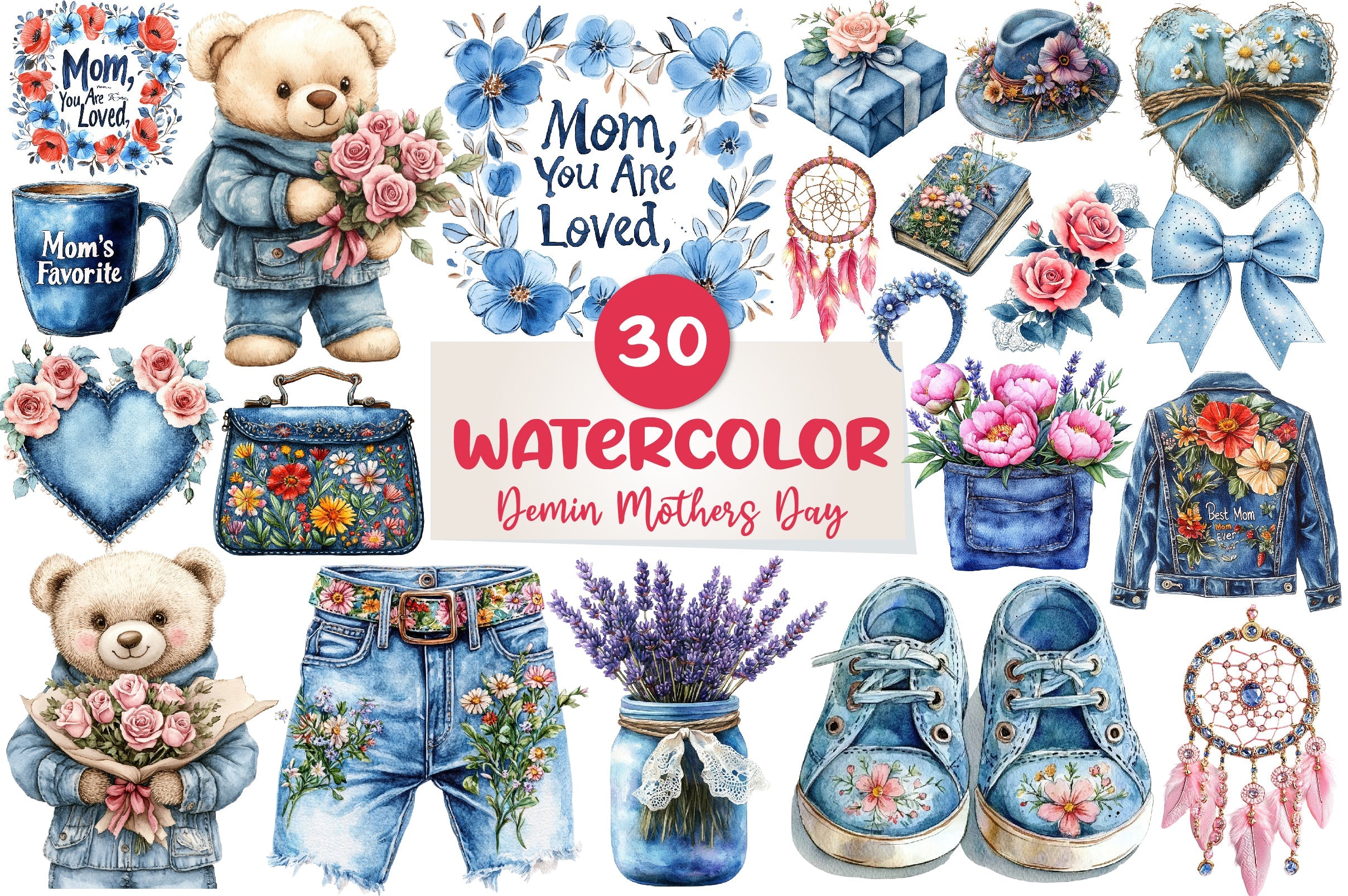 Denim Mothers Day Clipart Bundle