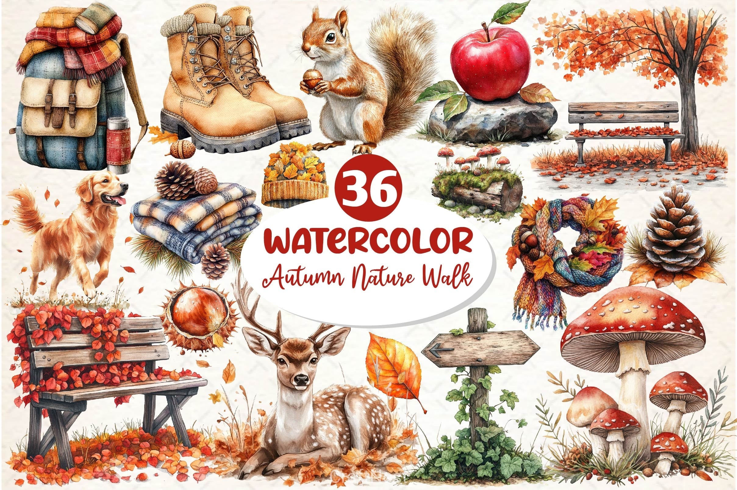 Autumn Nature Walk Clipart Bundle 3