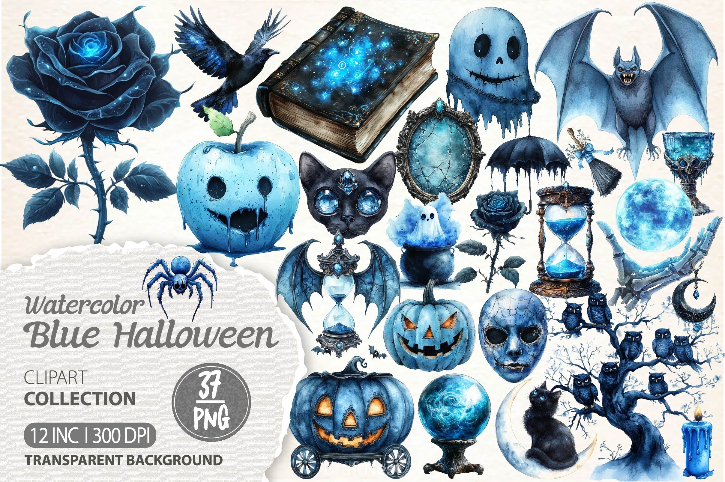 Blue Halloween Clipart Bundle 2