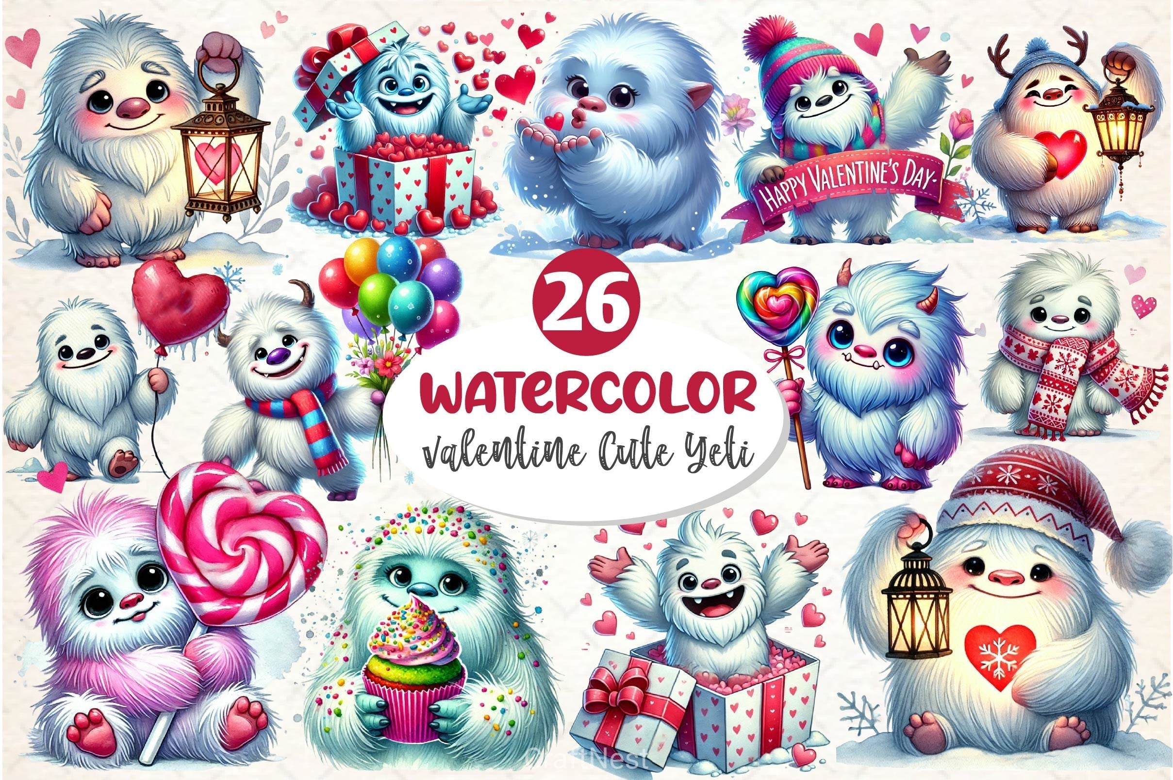 Valentine Cute Yeti Clipart Bundle 2
