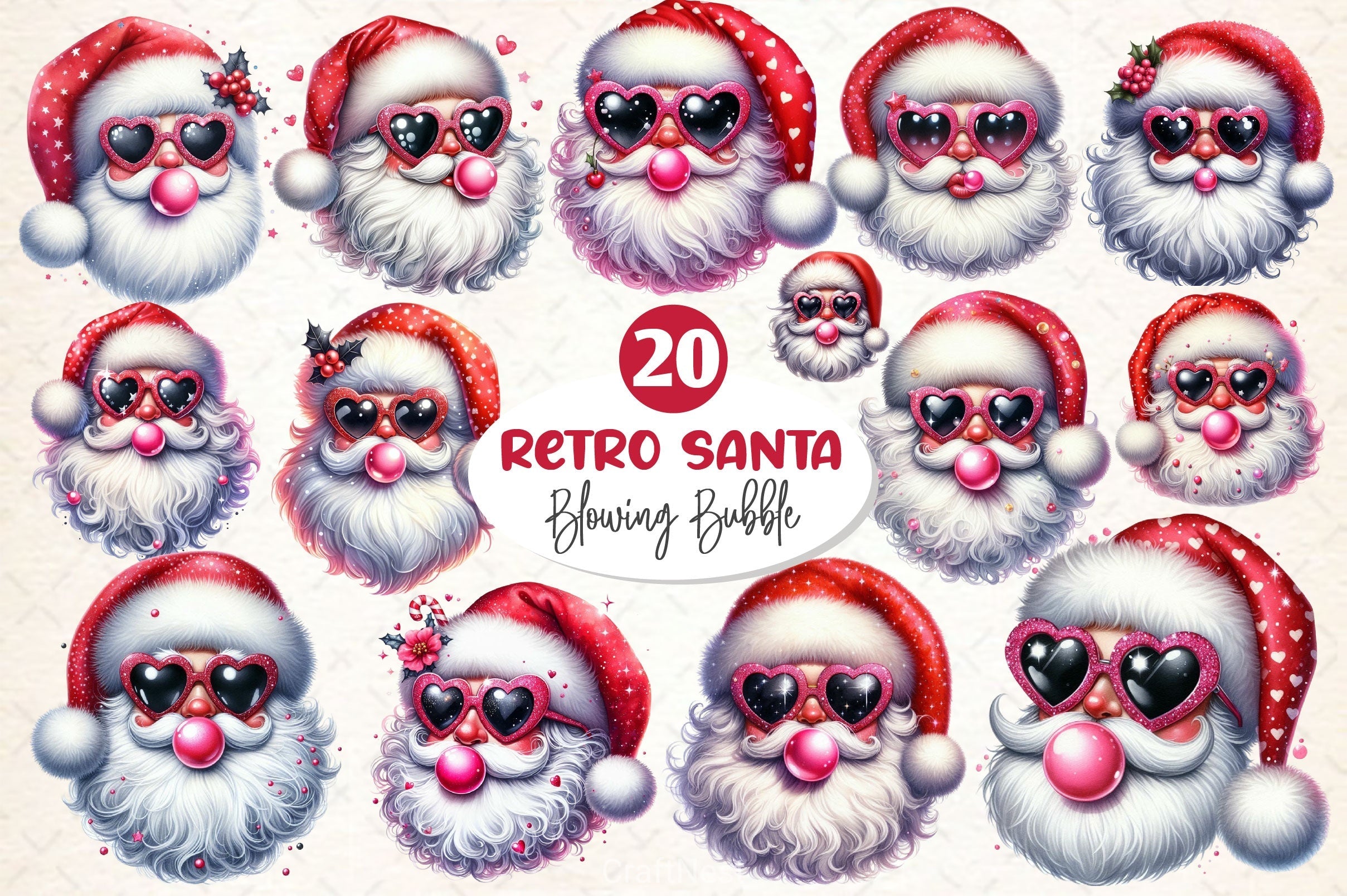Retro Santa Blowing Bubble Designs Clipart Bundle