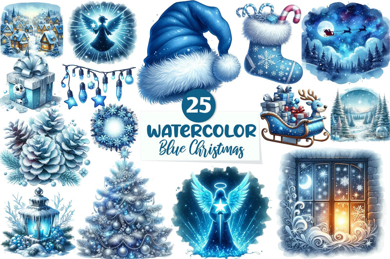Blue Christmas Clipart Bundle - CraftNest - Digital Crafting and Art