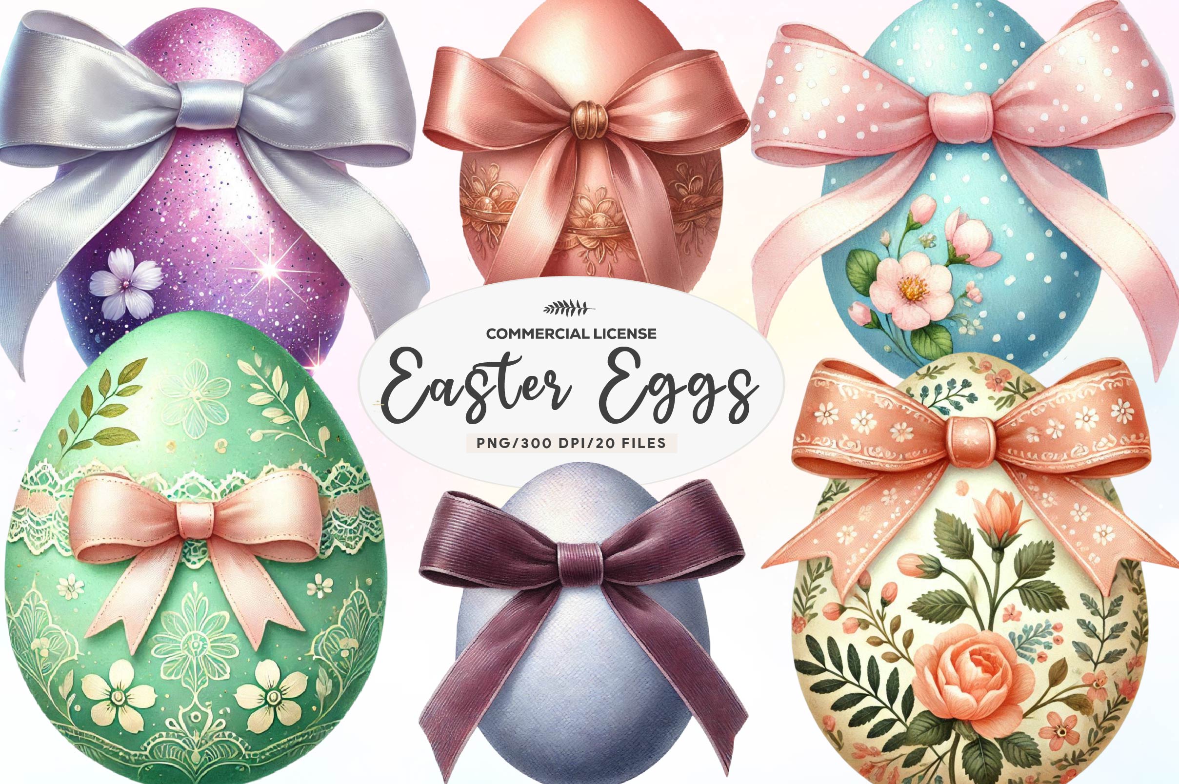 Easter Eggs Coquette Bow Clipart Bundle
