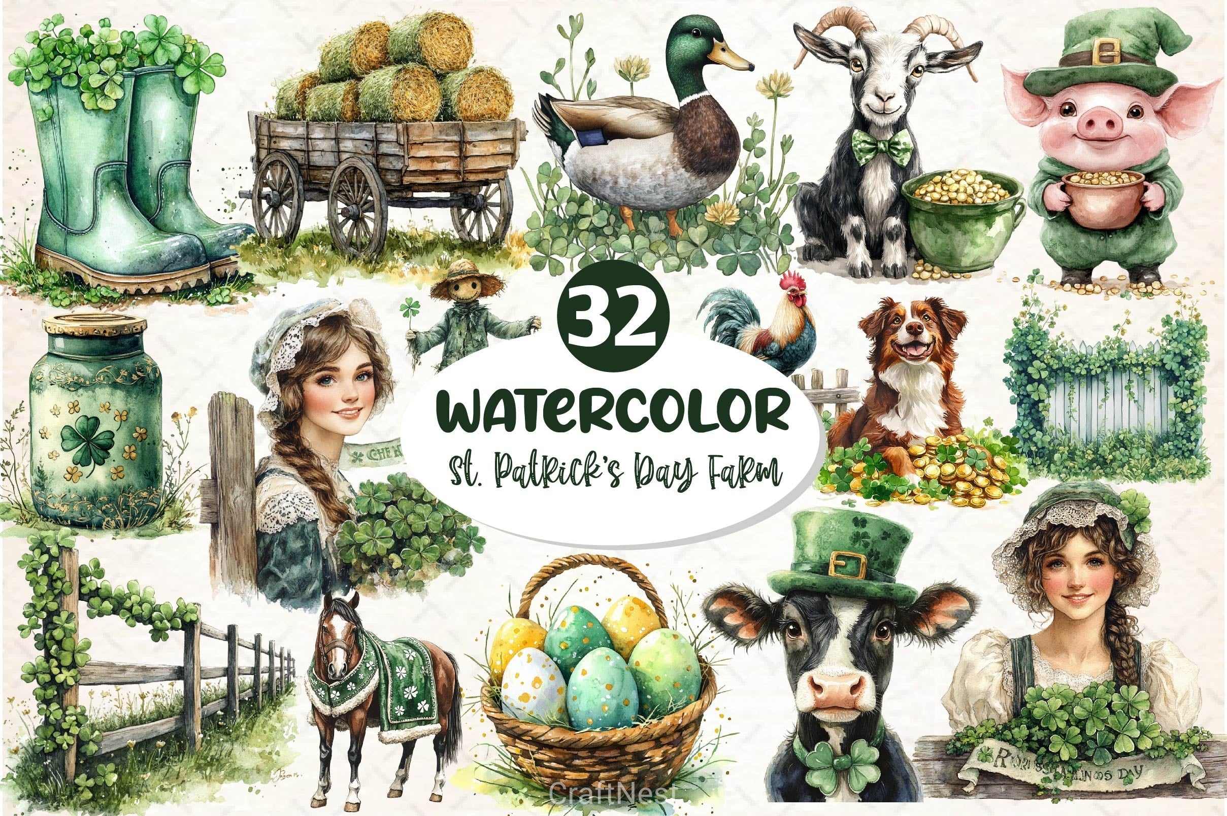 St Patricks Day Farm Clipart Bundle 3