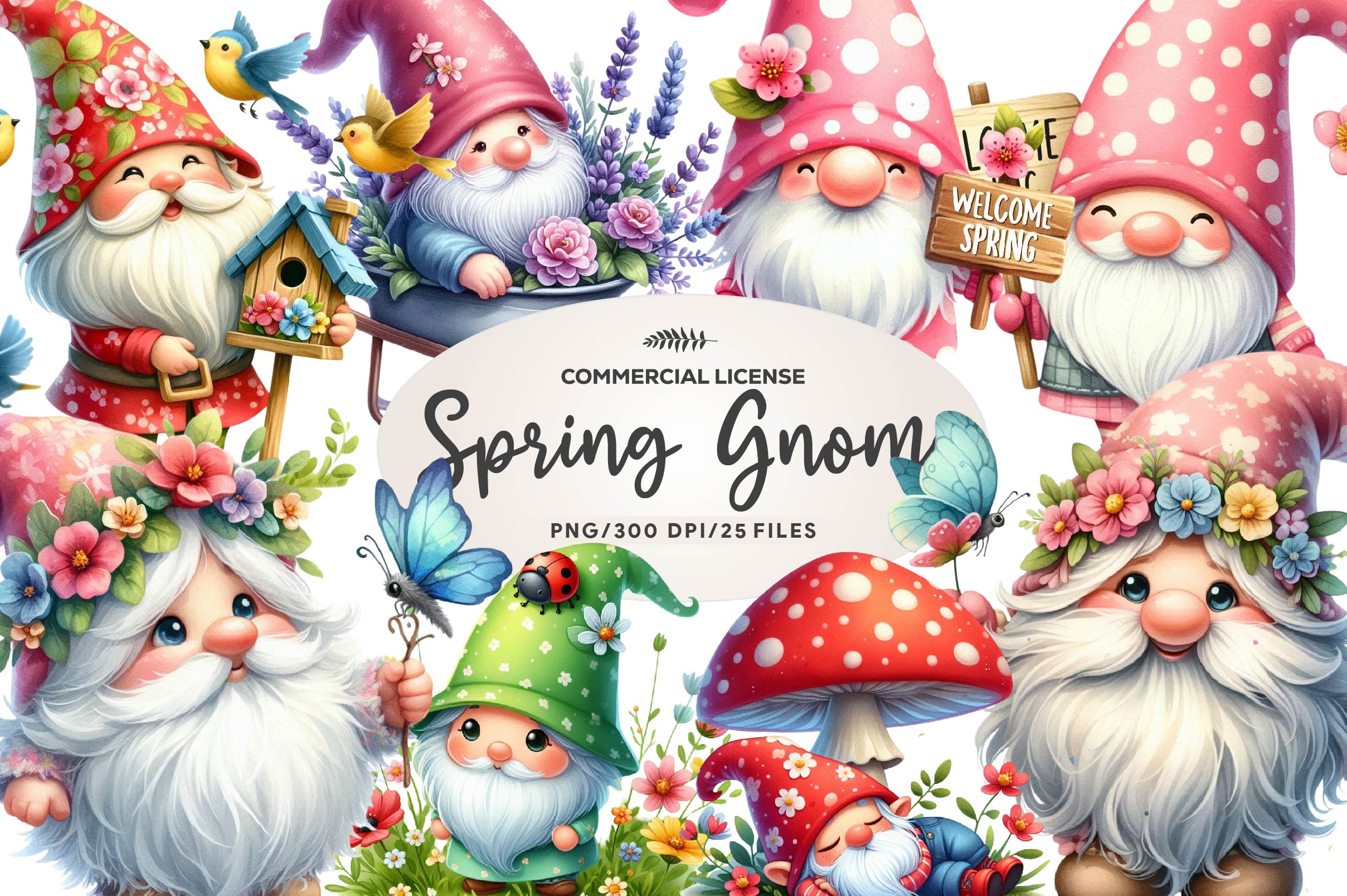 Cute Spring Gnome Clipart Bundle